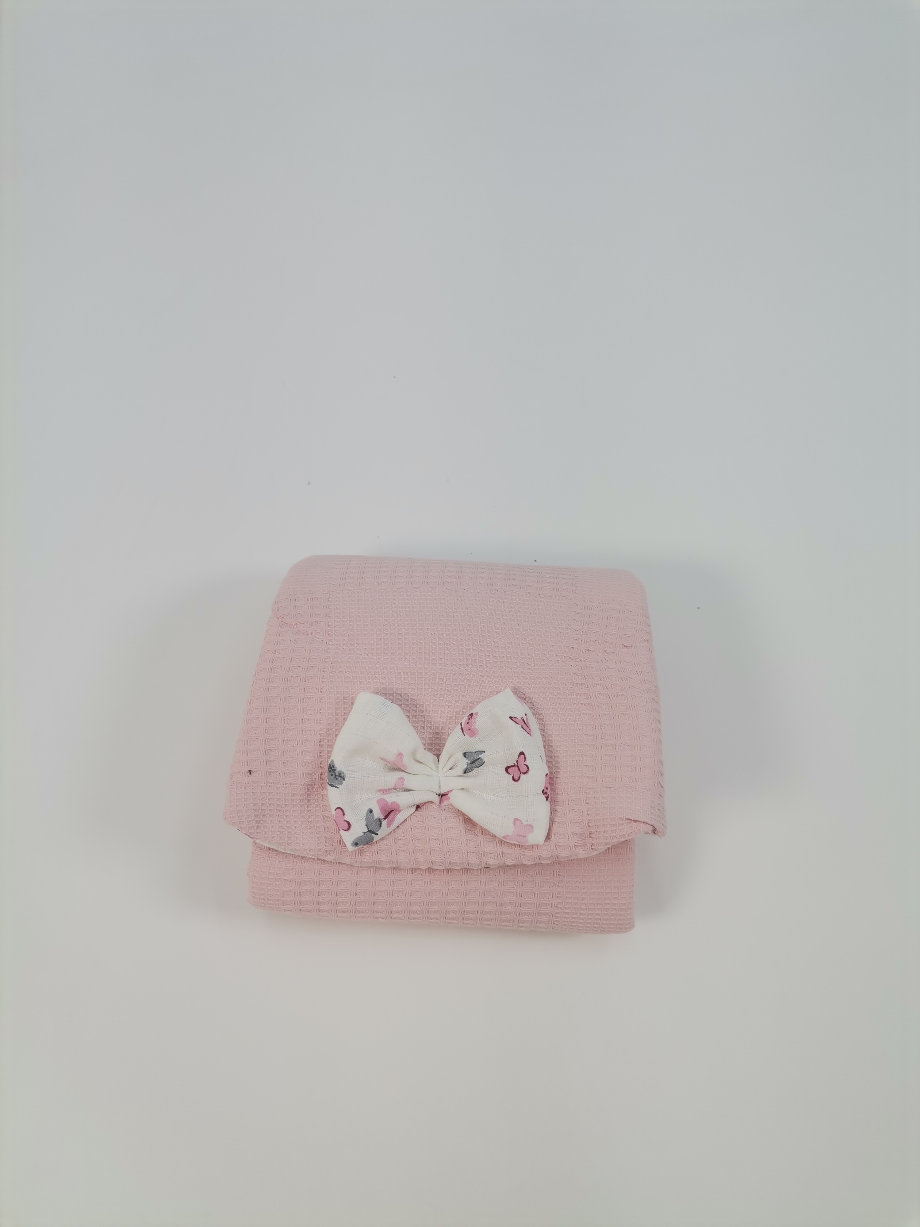 Alt açma matı pudra pembe waffle pike - pembe gri minik kelebekli müslin