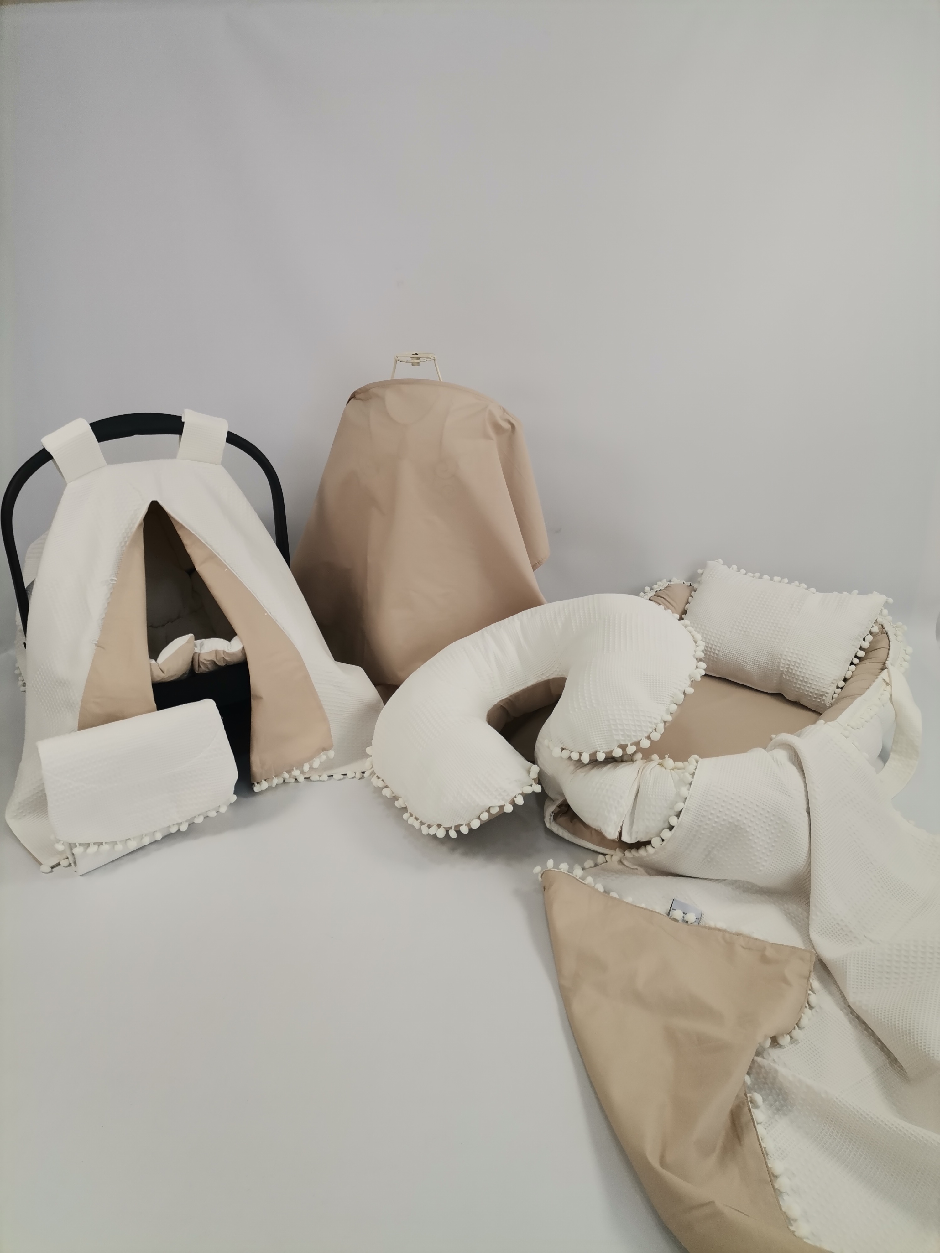 Babynest 8'li set krem waffle pike - bej poplin