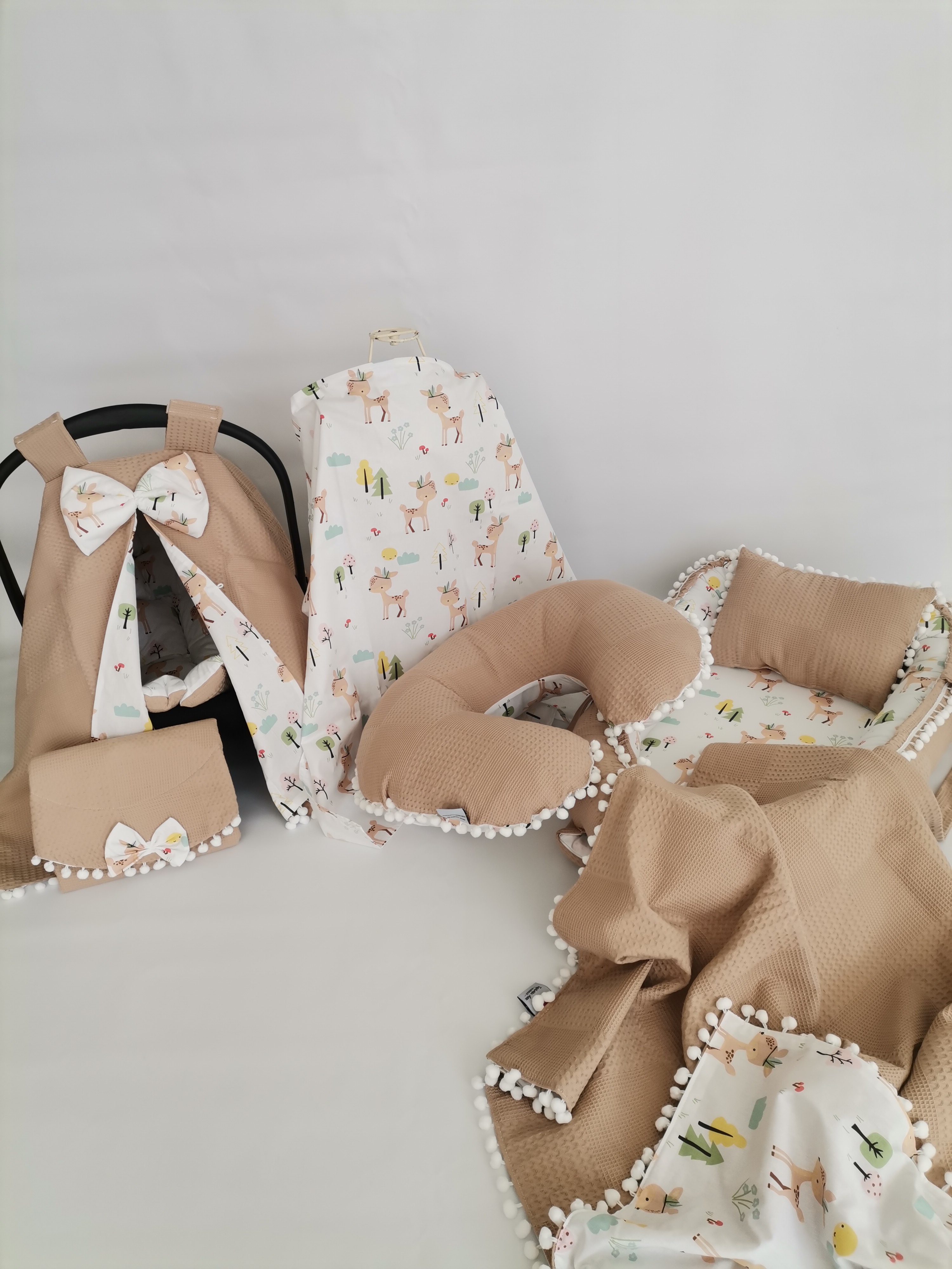 Babynest 8'li set bej waffle pike - karacalı poplin