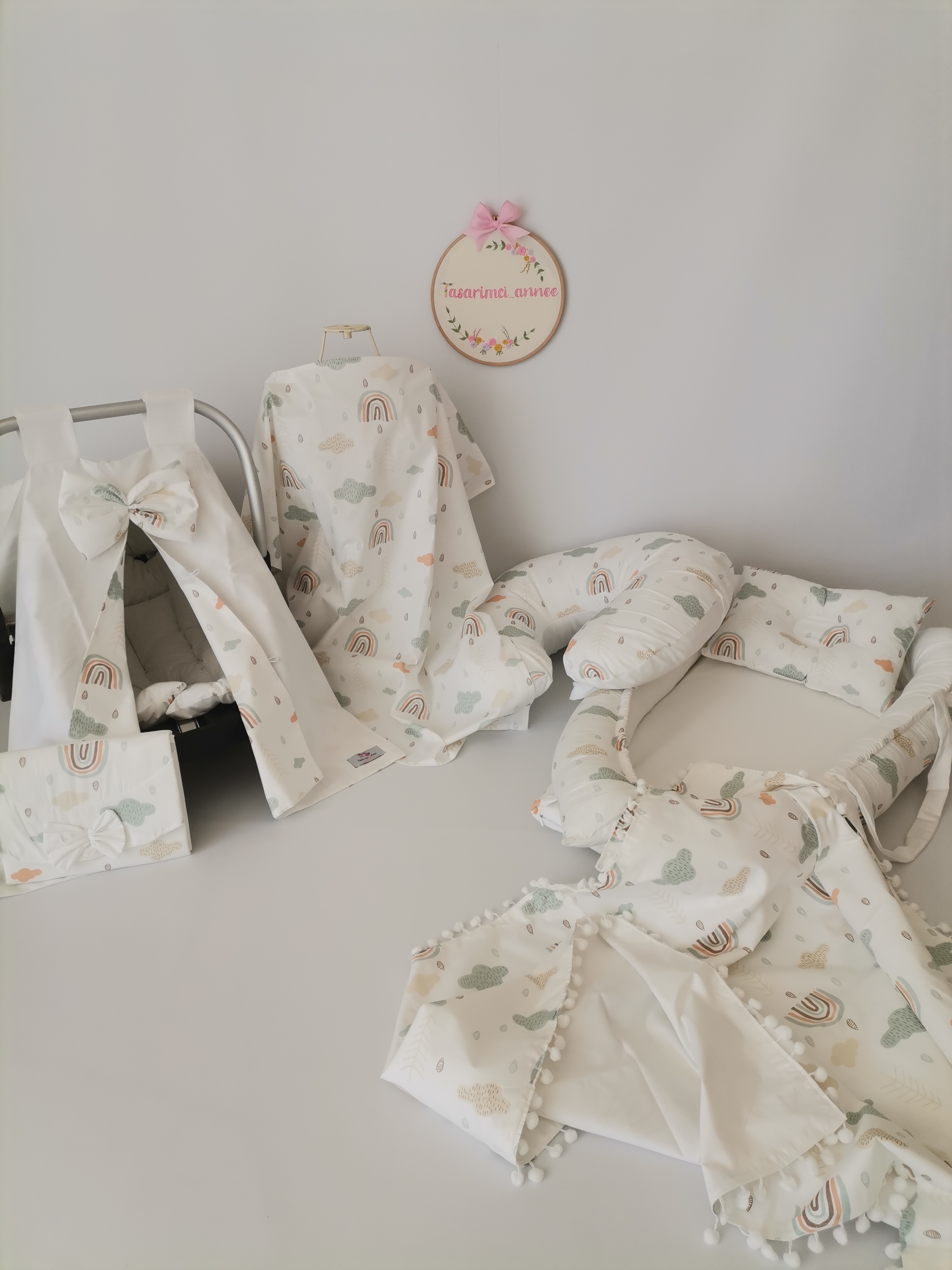 Babynest 8'li set gökkuşaklı poplin - beyaz poplin