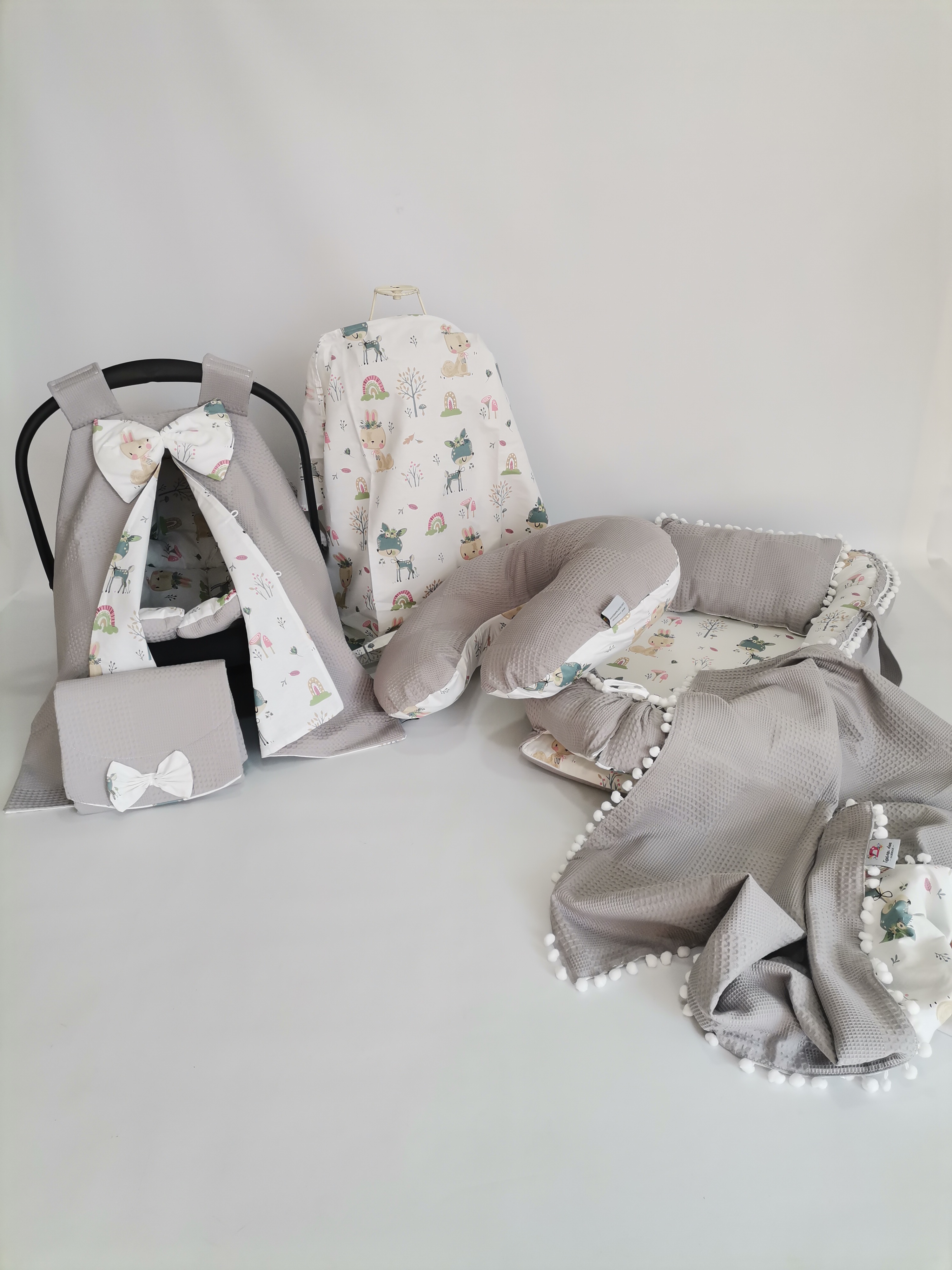 Babynest 8'li set gri waffle pike - yeni ceylanlı poplin