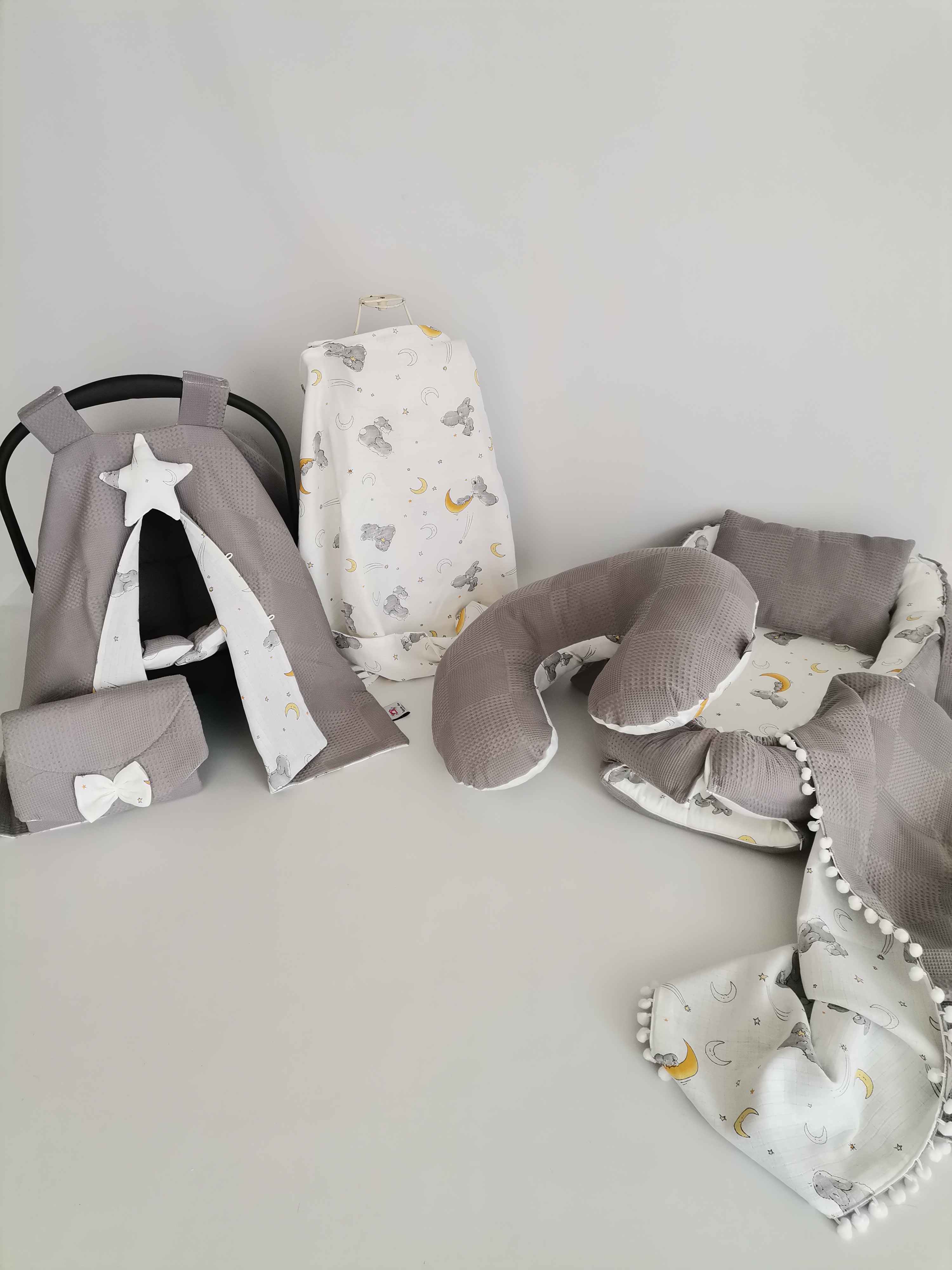 Babynest 8'li set koyu gri waffle pike - wella tavşanlı aylı müslin
