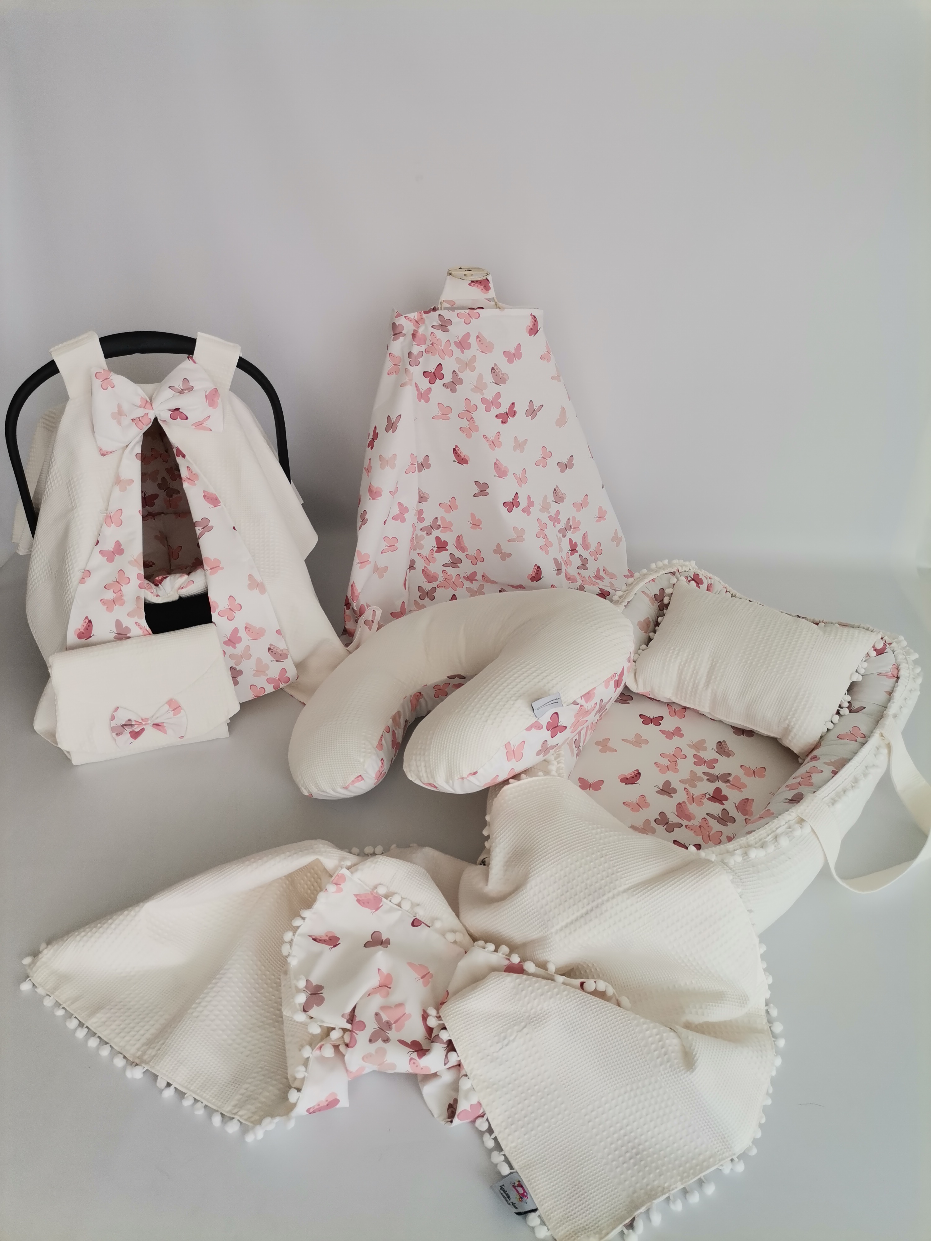 Babynest 8'li set krem waffle pike - pudra kelebekli poplin