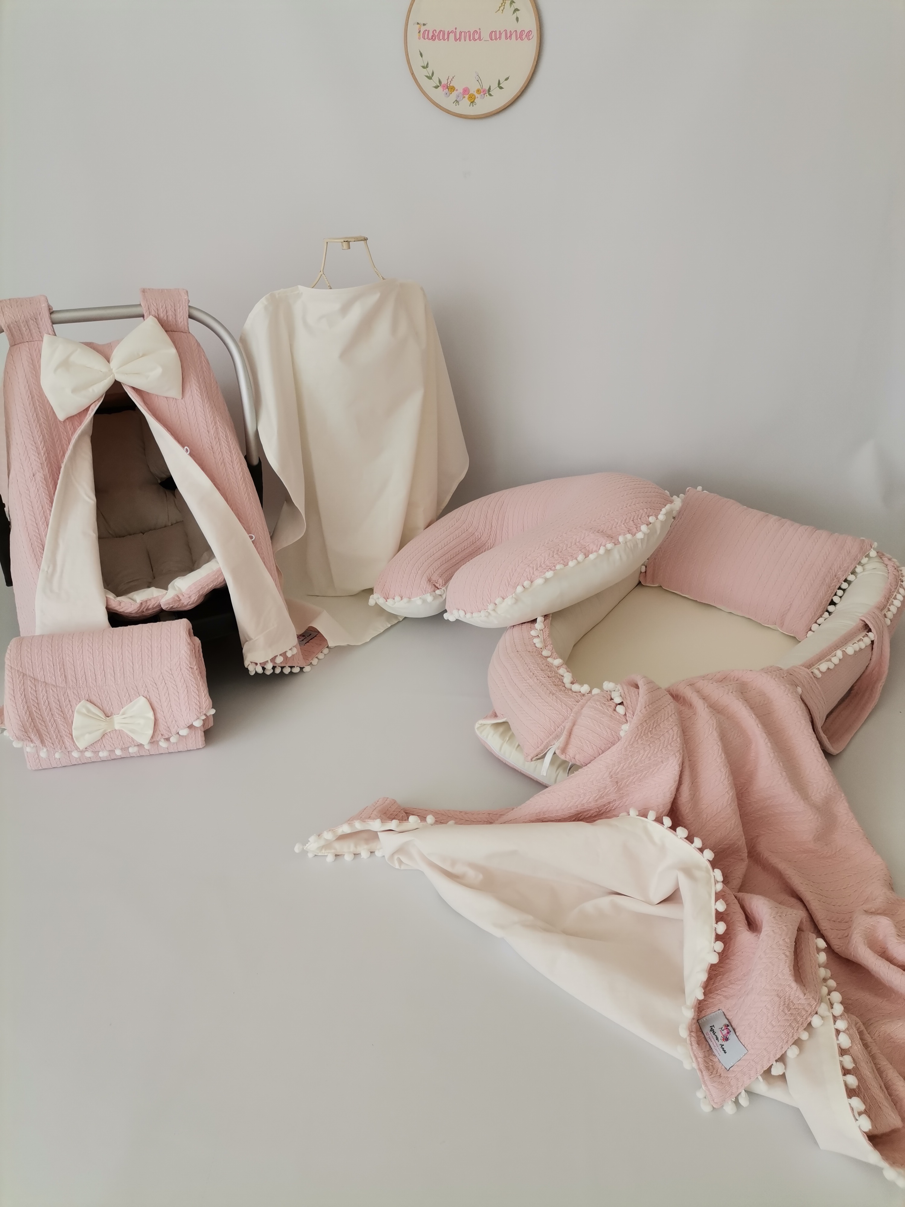 Babynest 8'li set pudra örgü pike - krem poplin