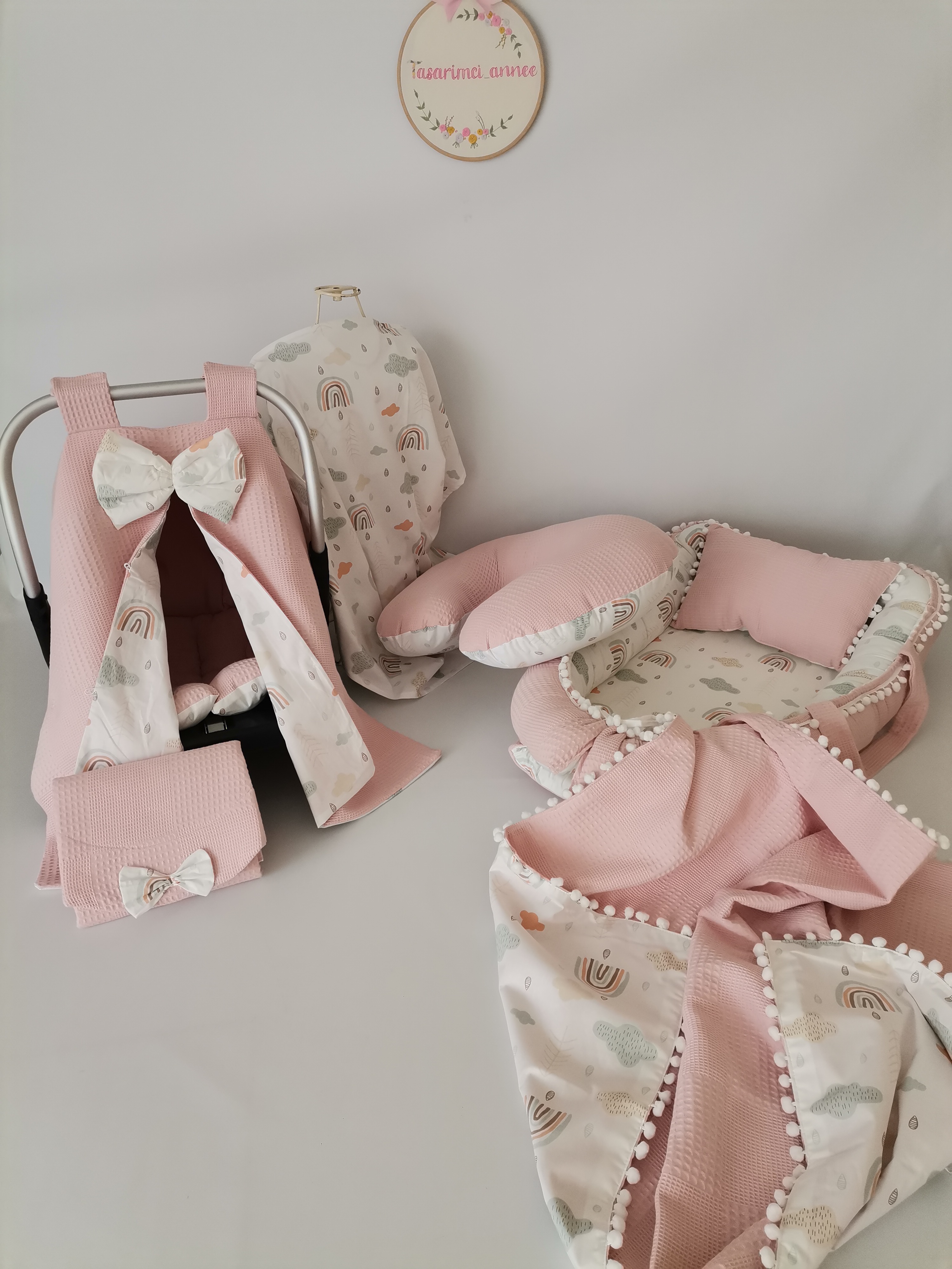 BABYNEST 7'Lİ SET PUDRA PEMBE KLASİK PİKE - GÖKKUŞAKLI POPLİN