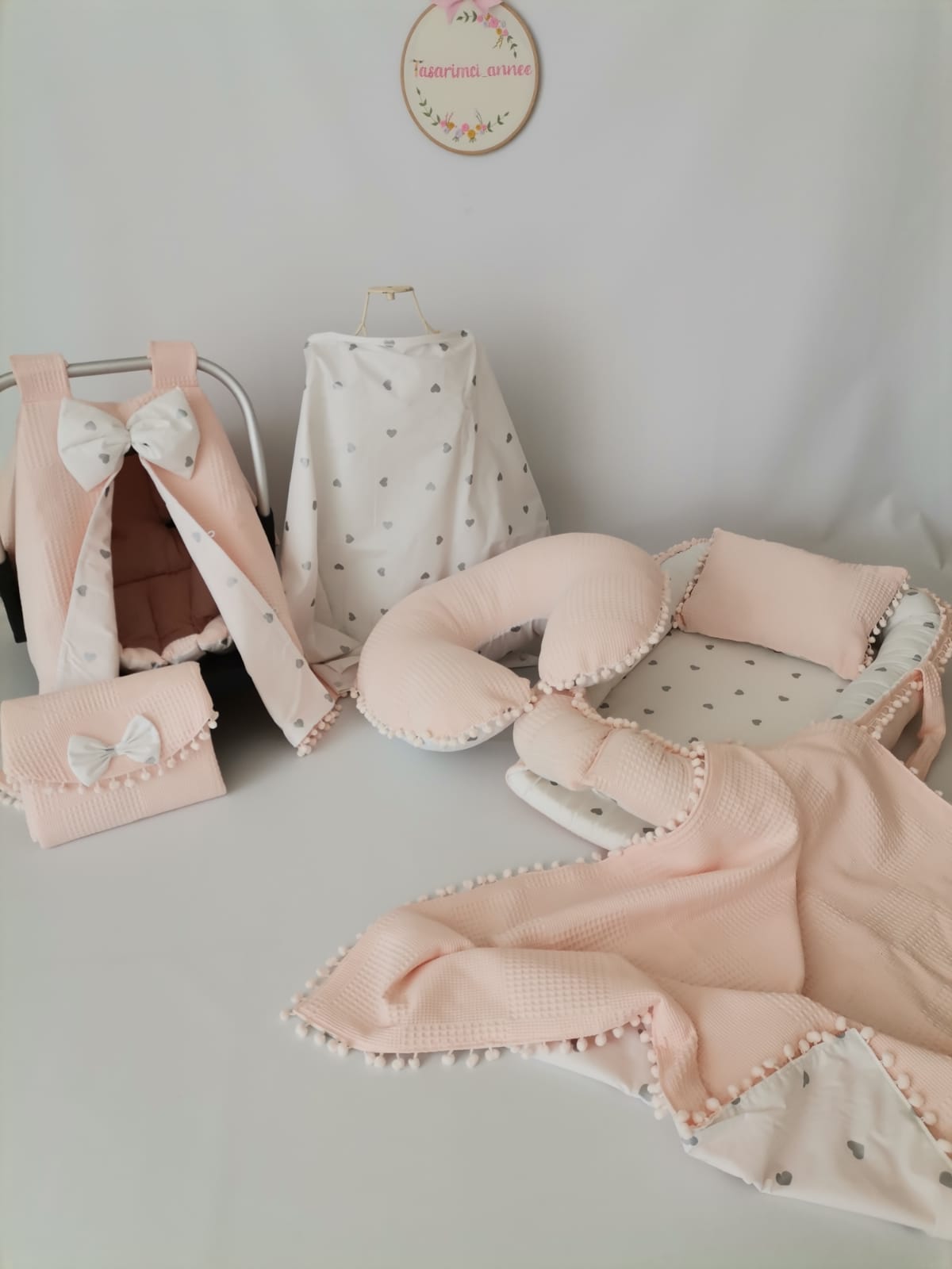 Babynest 8'li set somon waffle pike - gümüş kalpli poplin