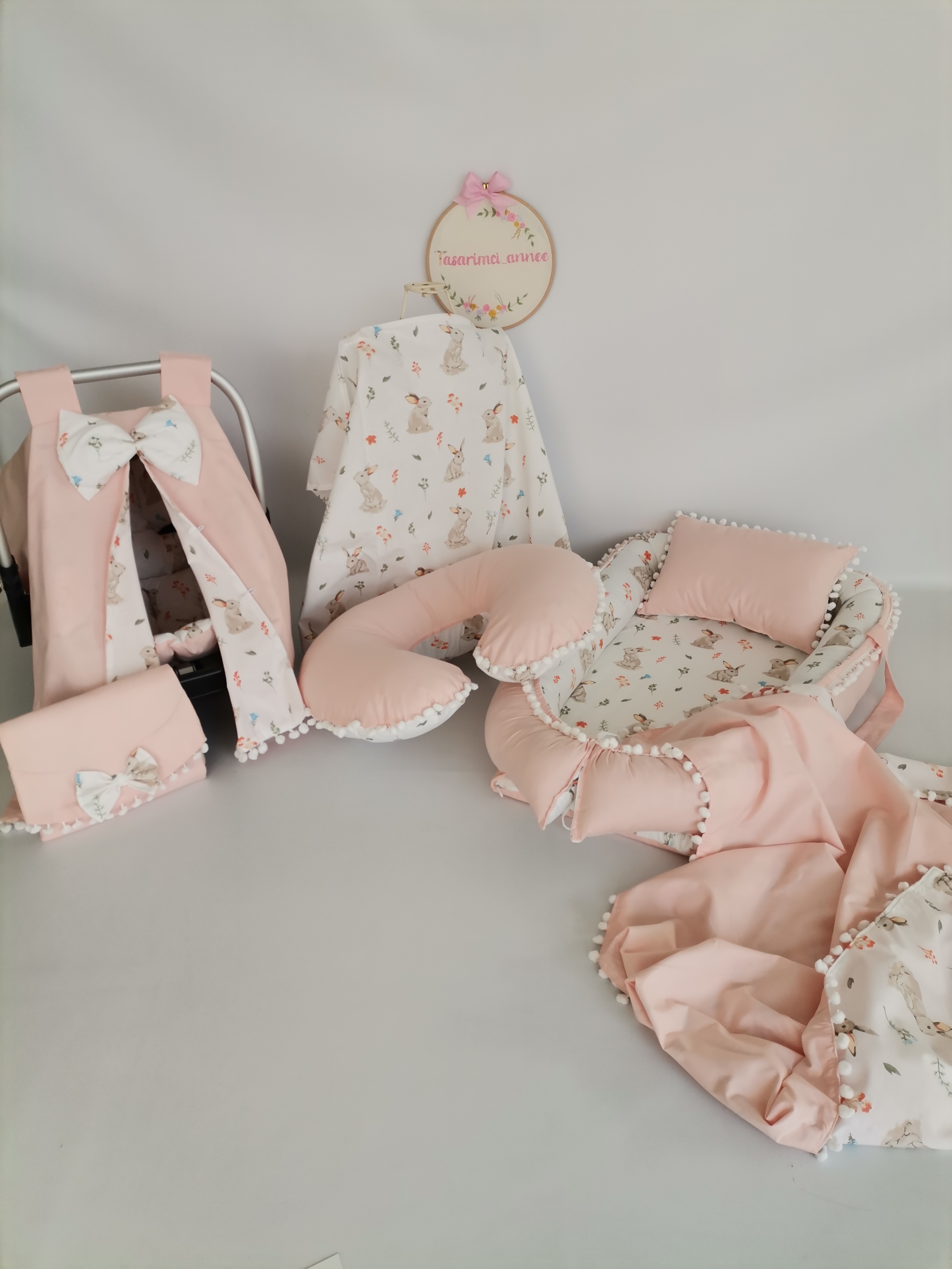 Babynest 8'li set somon rengi poplin - tavşanlı poplin