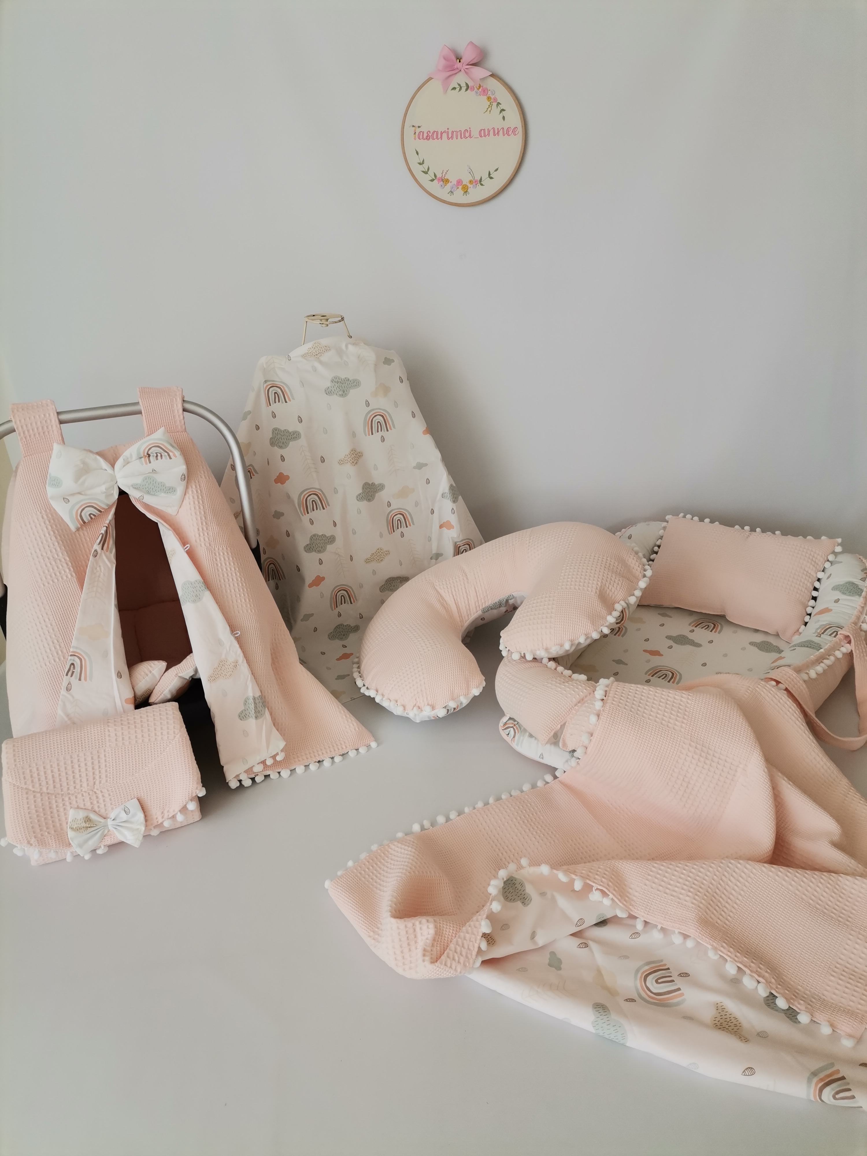Babynest 8'li set somon waffle pike - gökkuşaklı poplin