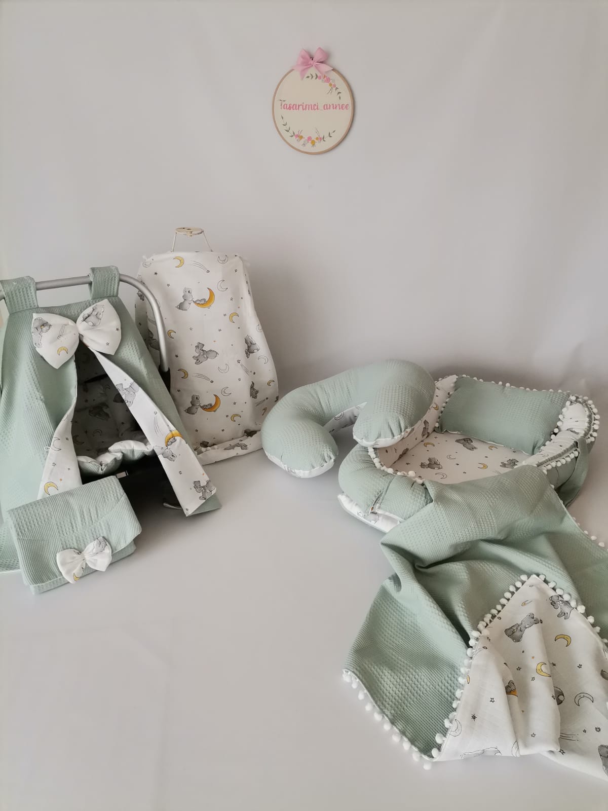 Babynest 8'li set yeşil waffle pike - wella tavşanlı aylı müslin