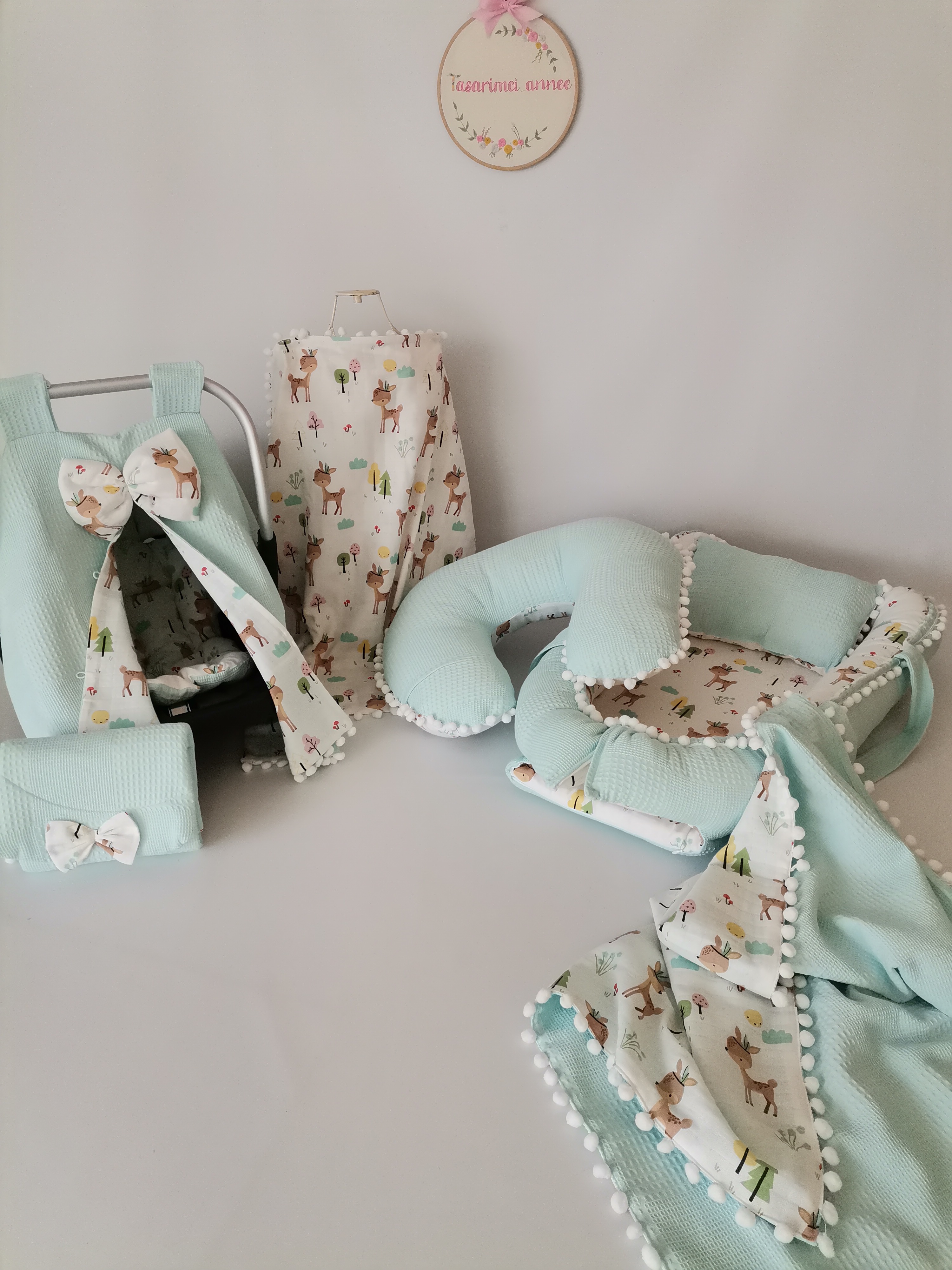 Babynest 8'li set açık yeşil waffle pike - karacalı müslin