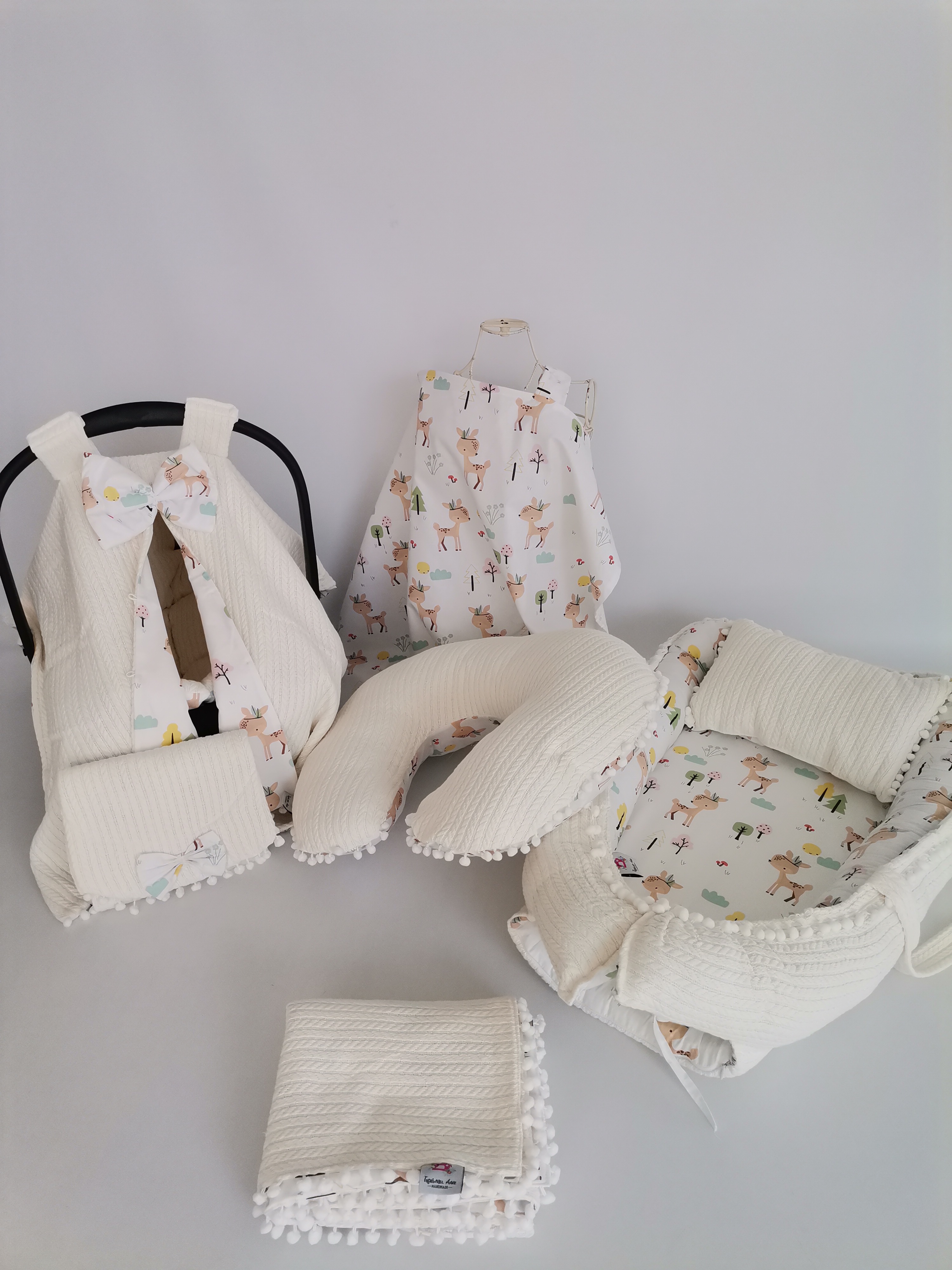 Babynest 8'li set krem örgü pike - karacalı poplin