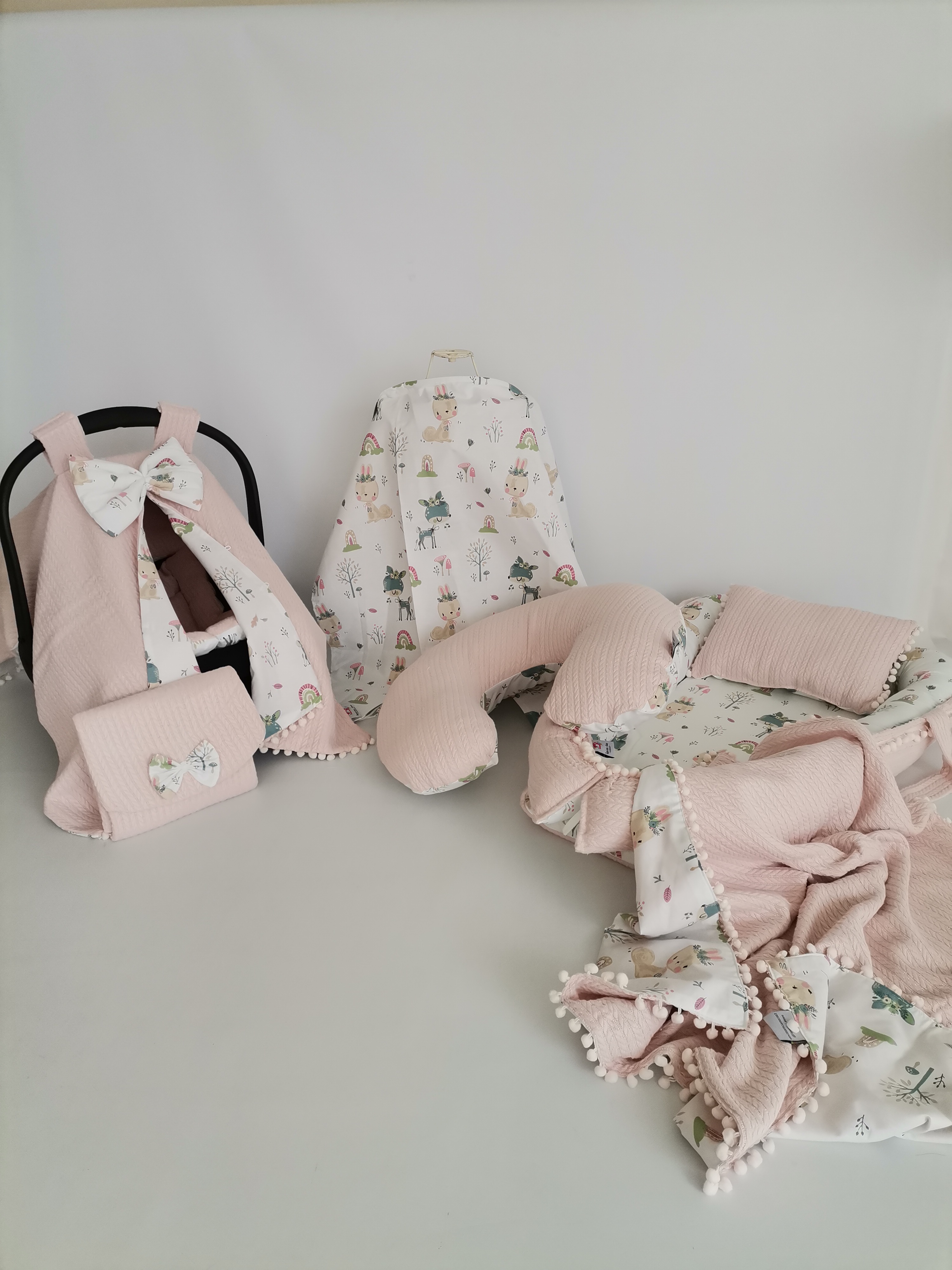 Babynest 8'li set pudra örgü pike - yeni ceylanlı poplin