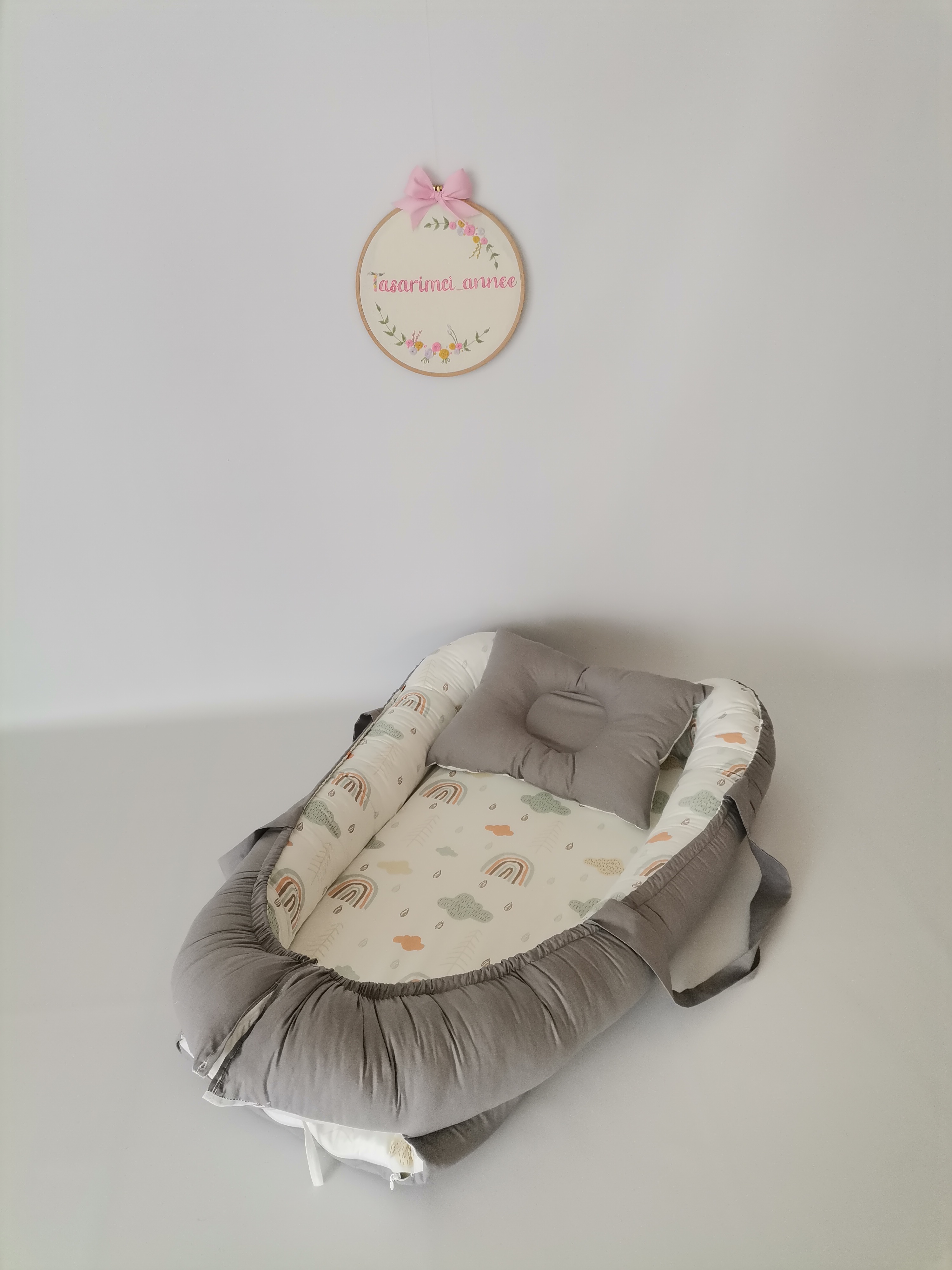 BABYNEST KOYU GRİ POPLİN - GÖKKUŞAKLI POPLİN