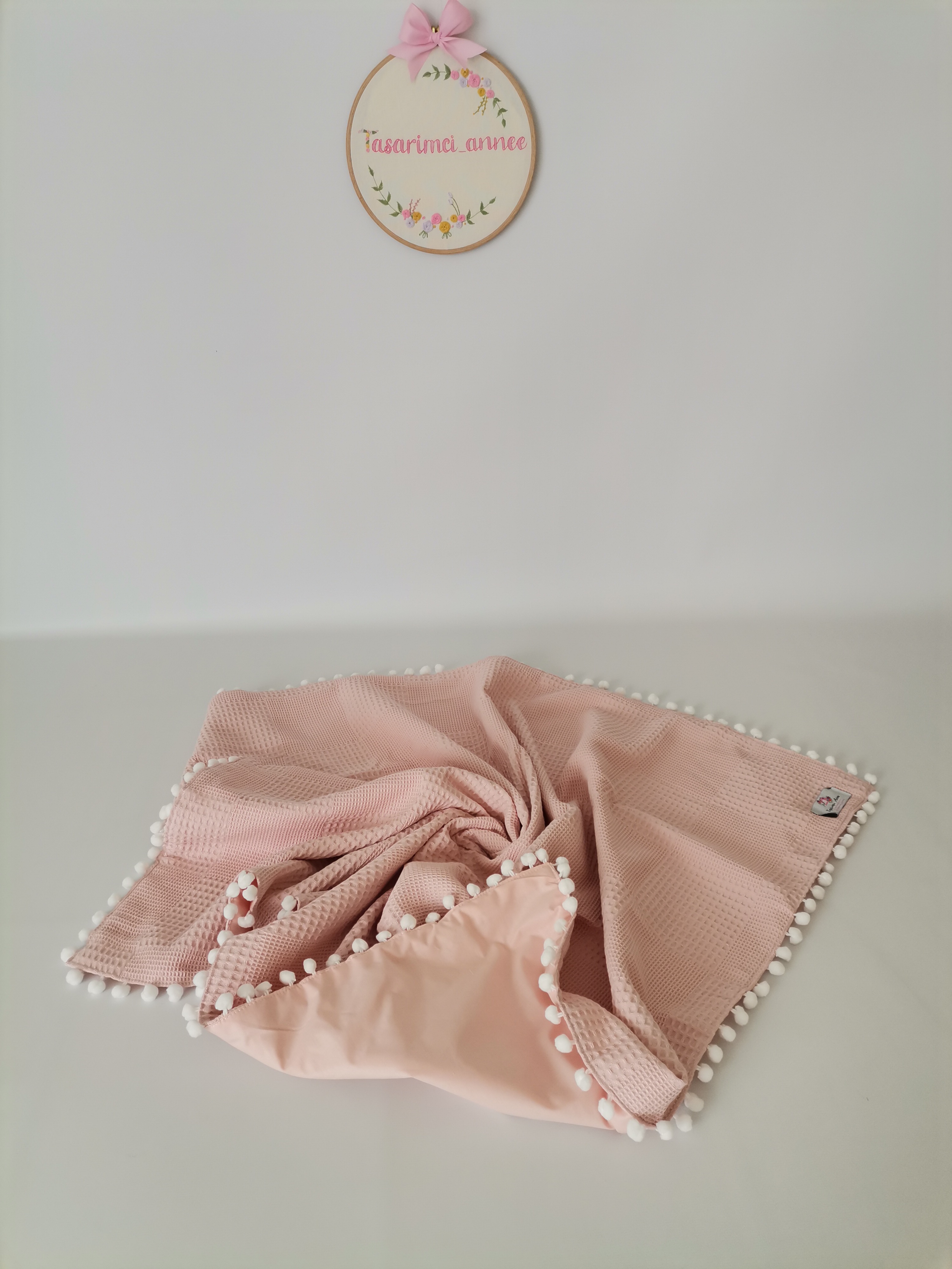 Battaniye pudra pembe waffle pike - v78 somon poplin