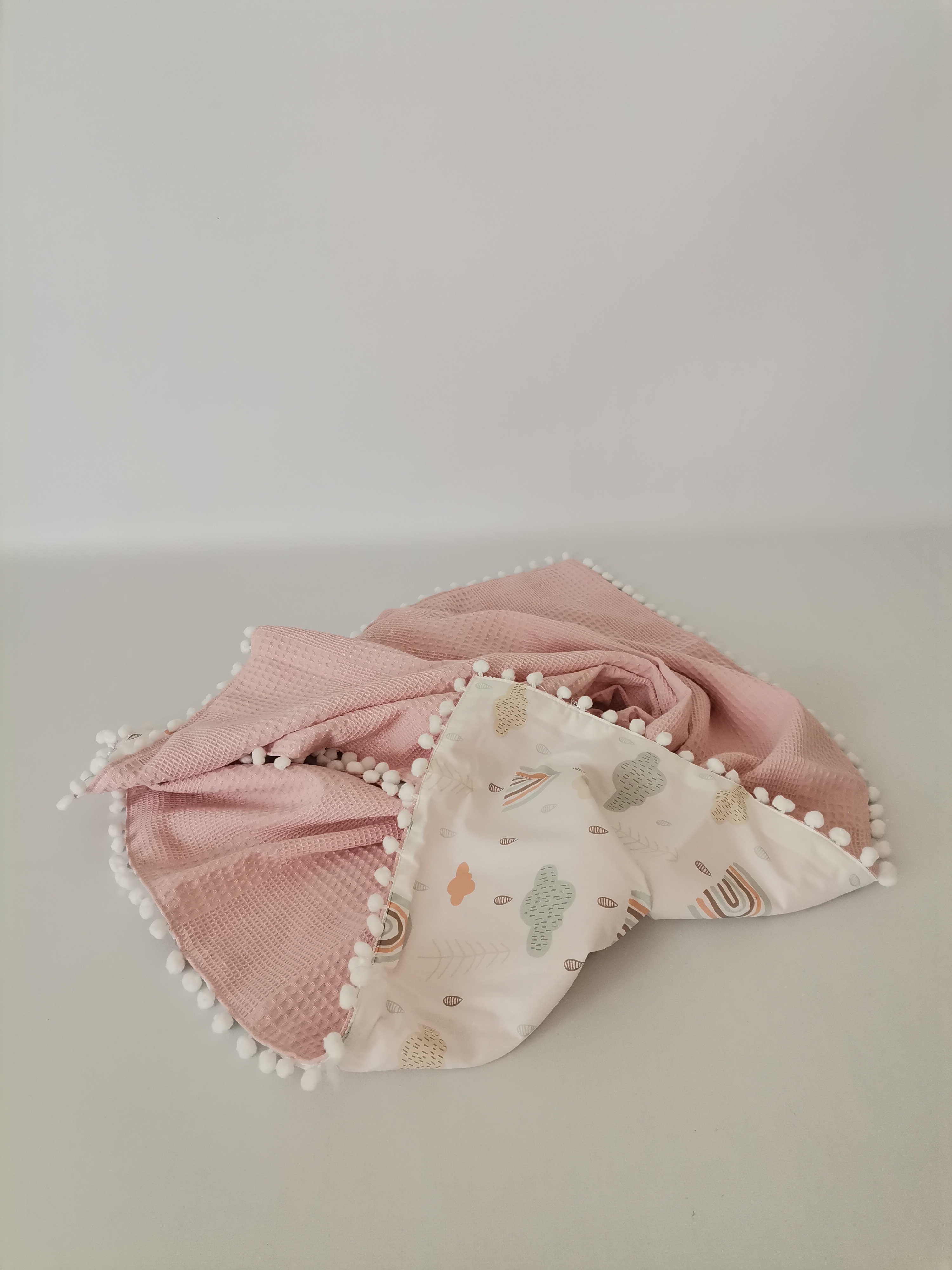 Battaniye pudra pembe waffle pike - gökkuşaklı poplin