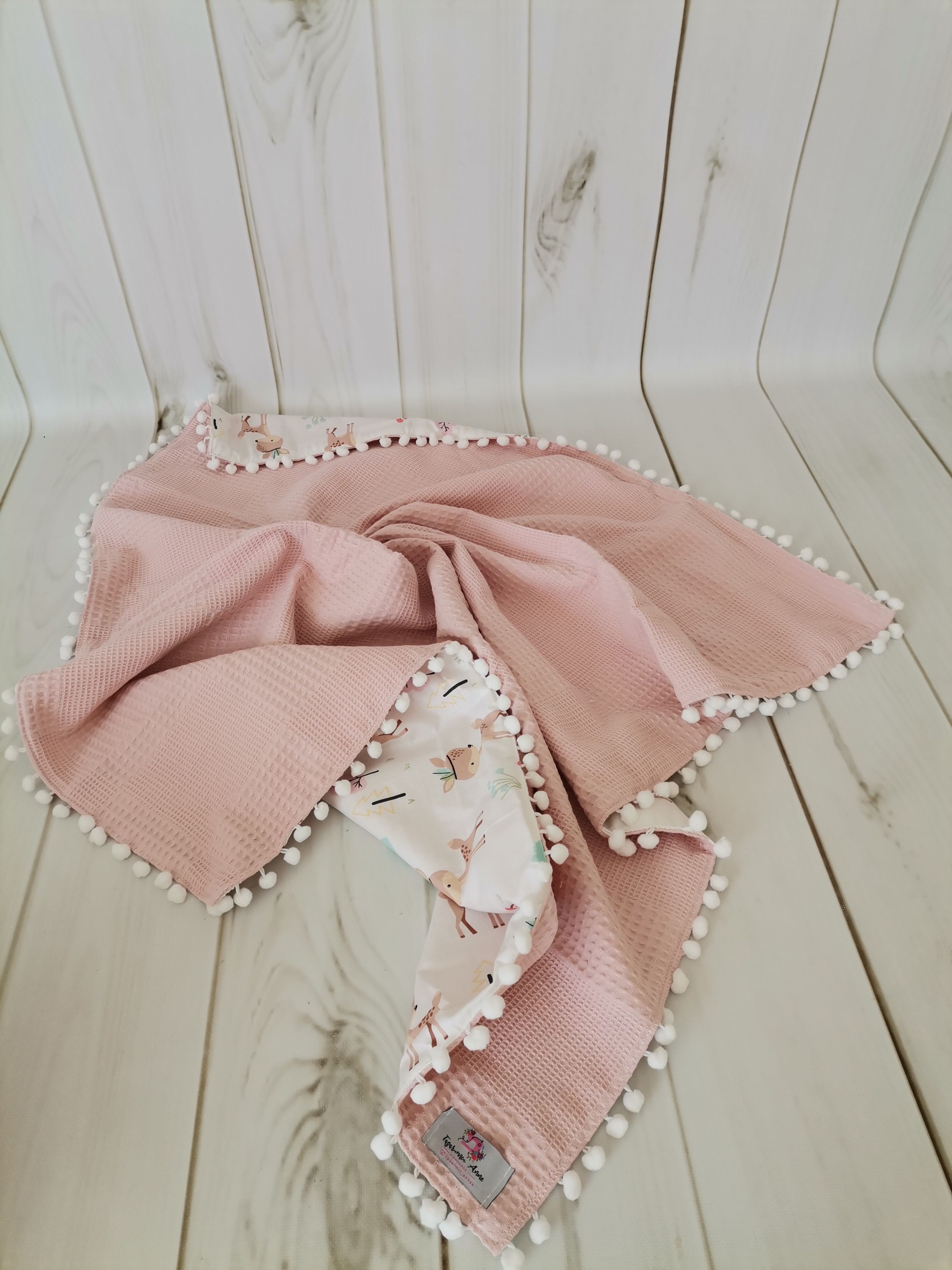 Battaniye pudra pembe waffle pike - karacalı poplin