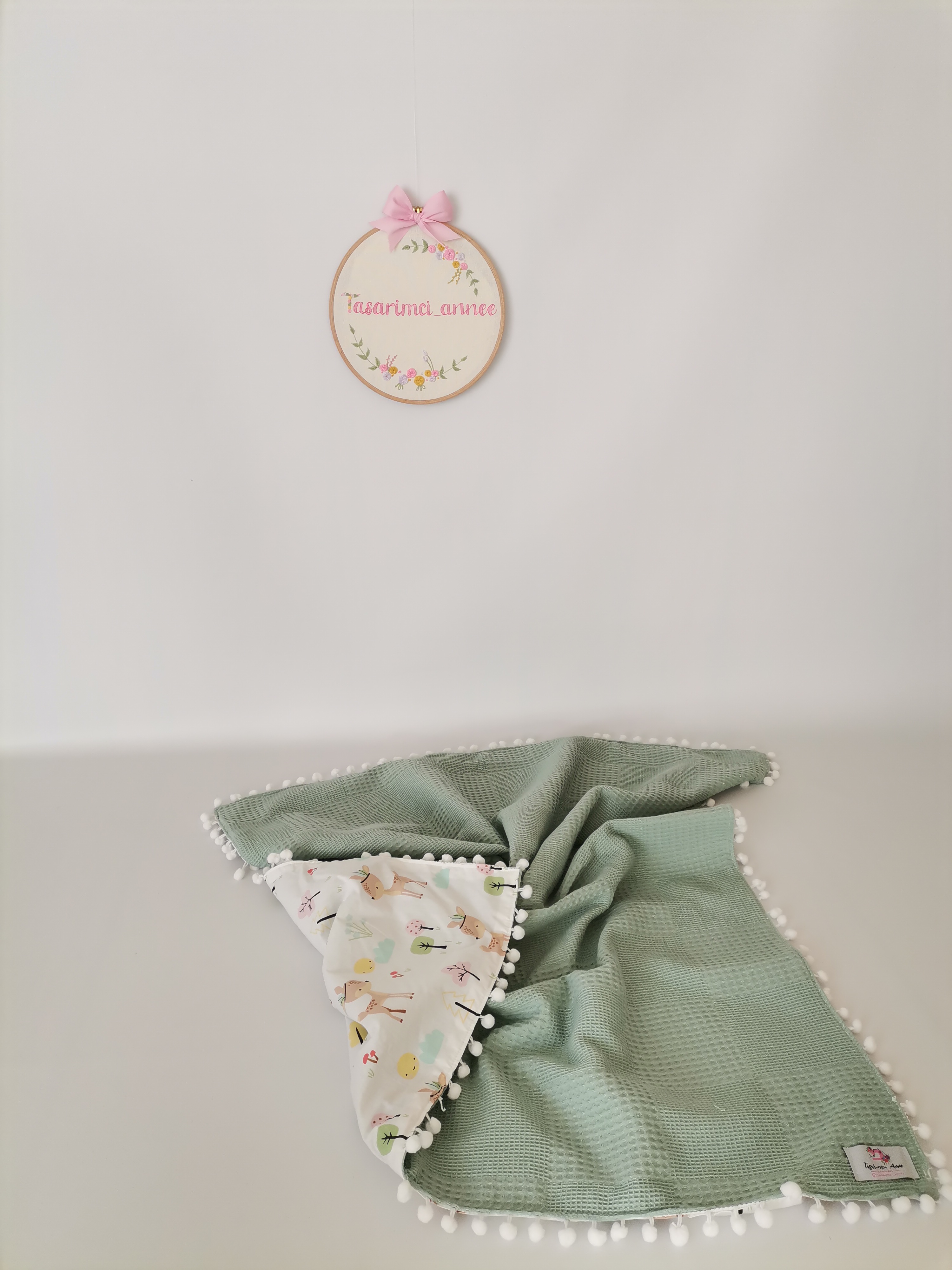 Battaniye yeşil waffle pike - karacalı poplin