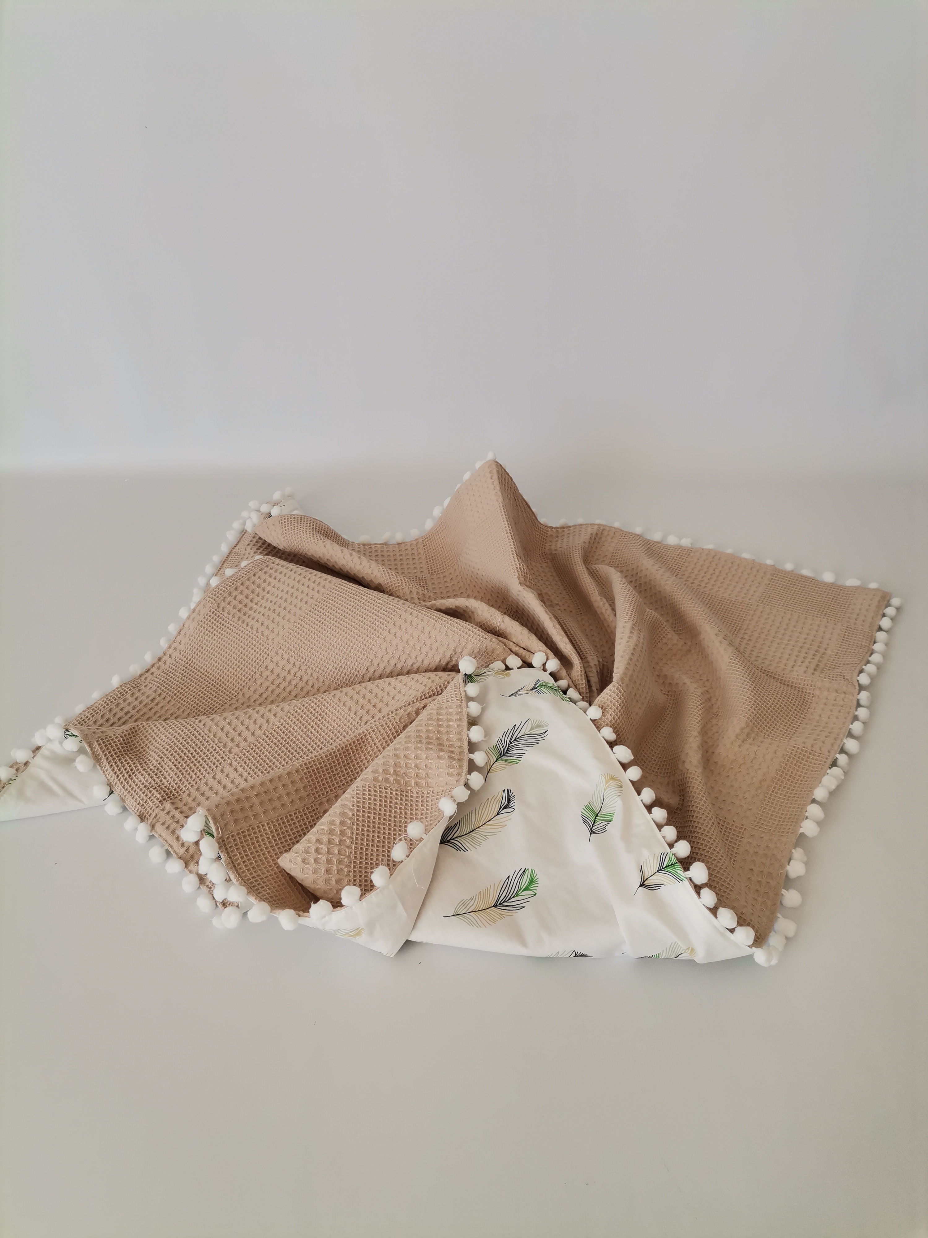 Battaniye bej waffle pike - yeşil tüylü poplin