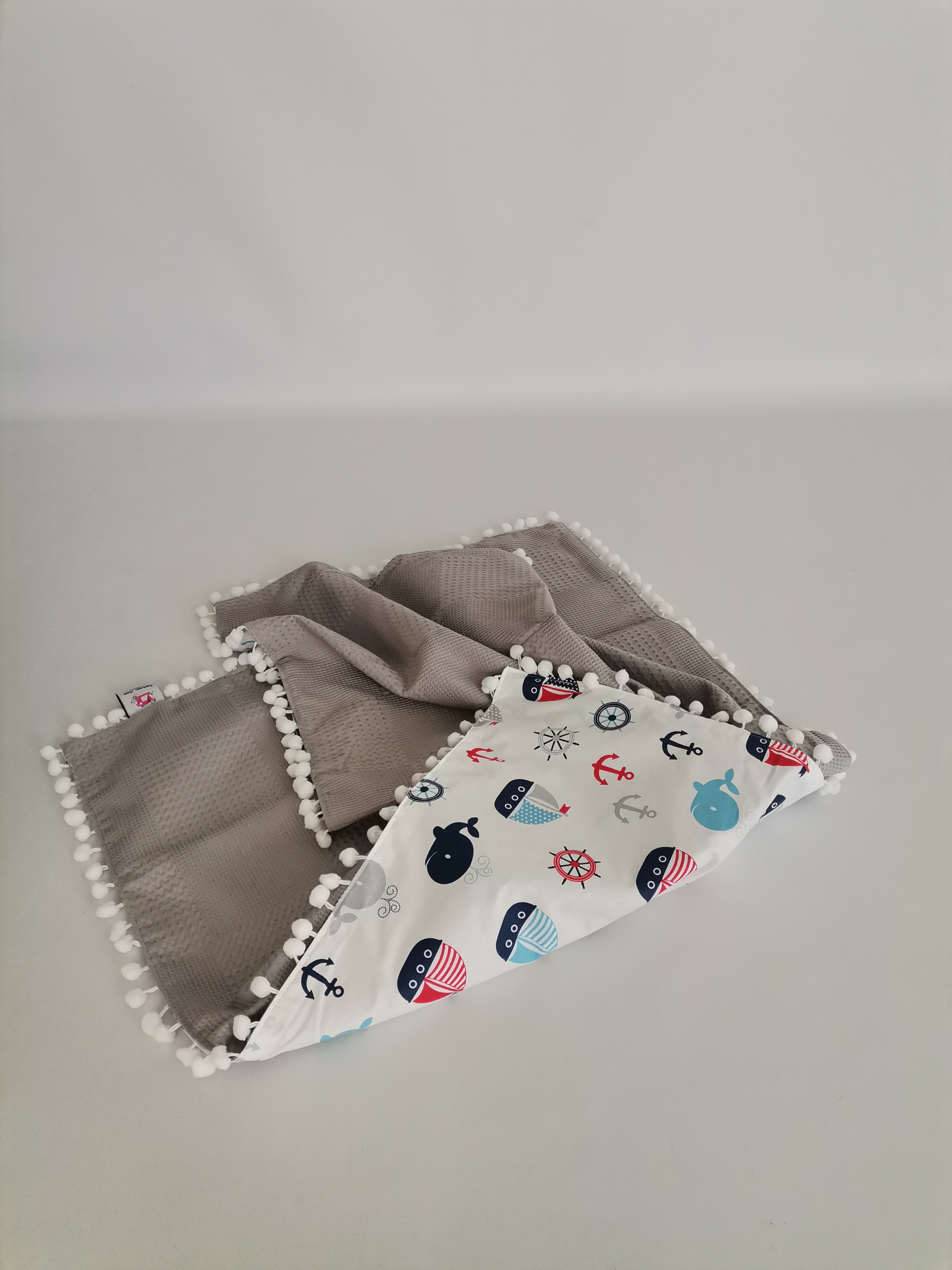 Battaniye gri waffle pike - wella denizci balinalı poplin