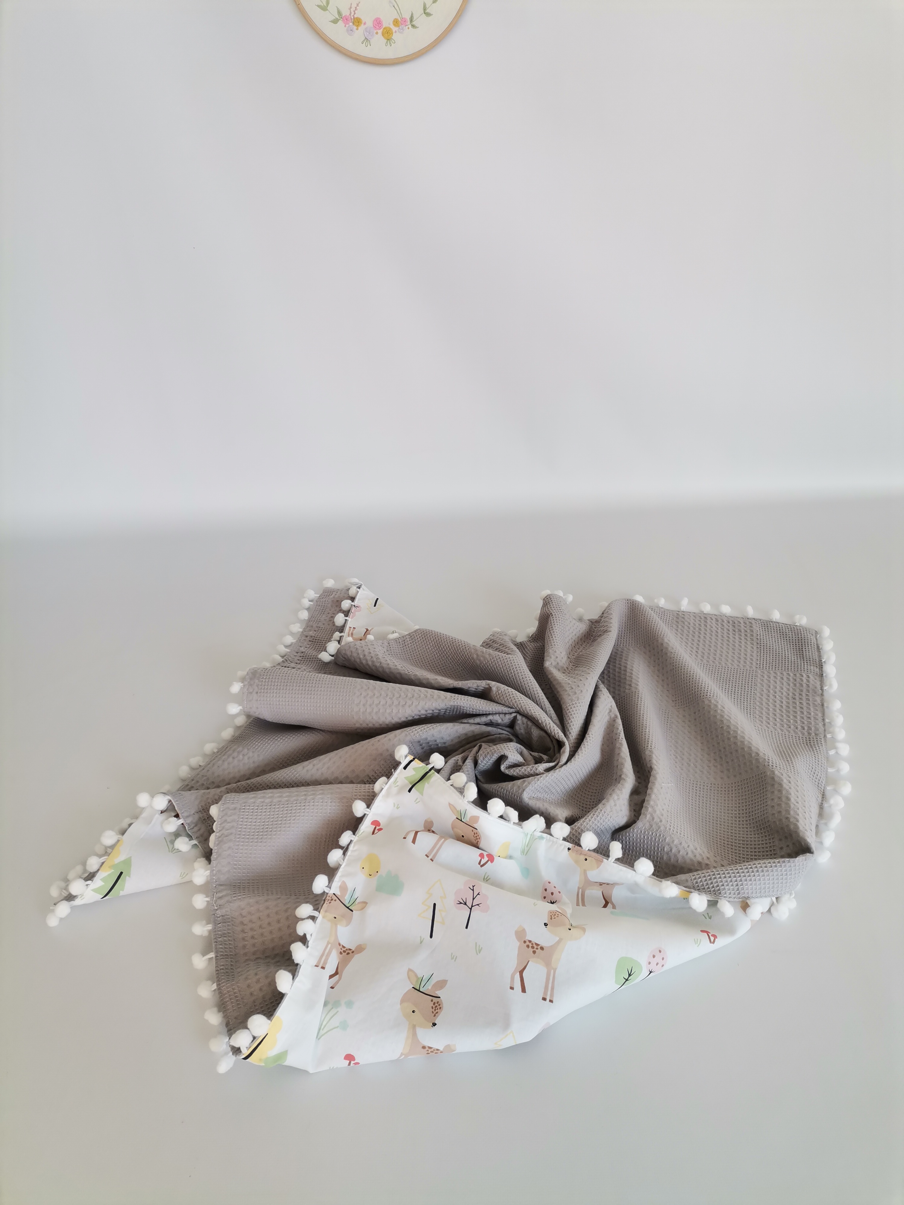 Battaniye gri waffle pike - karacalı poplin