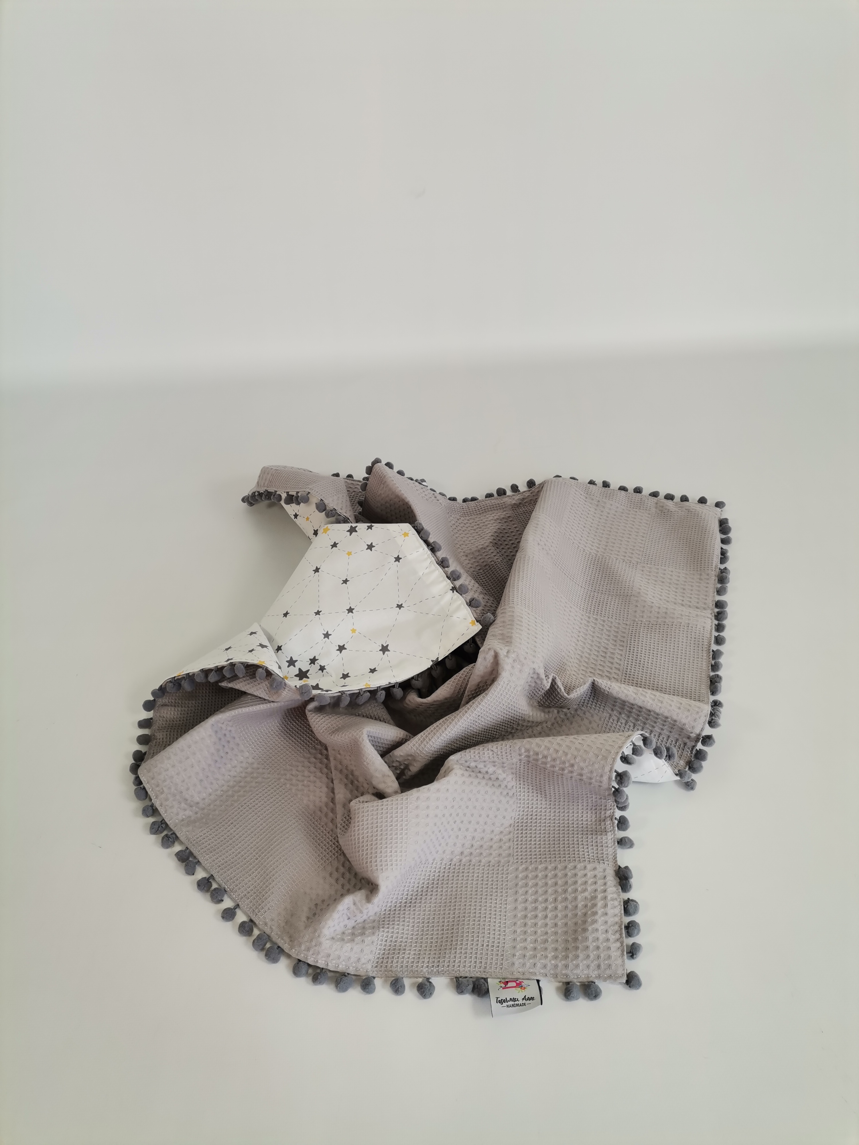 Battaniye gri waffle pike - gri beyaz samanyolu yıldızlı poplin
