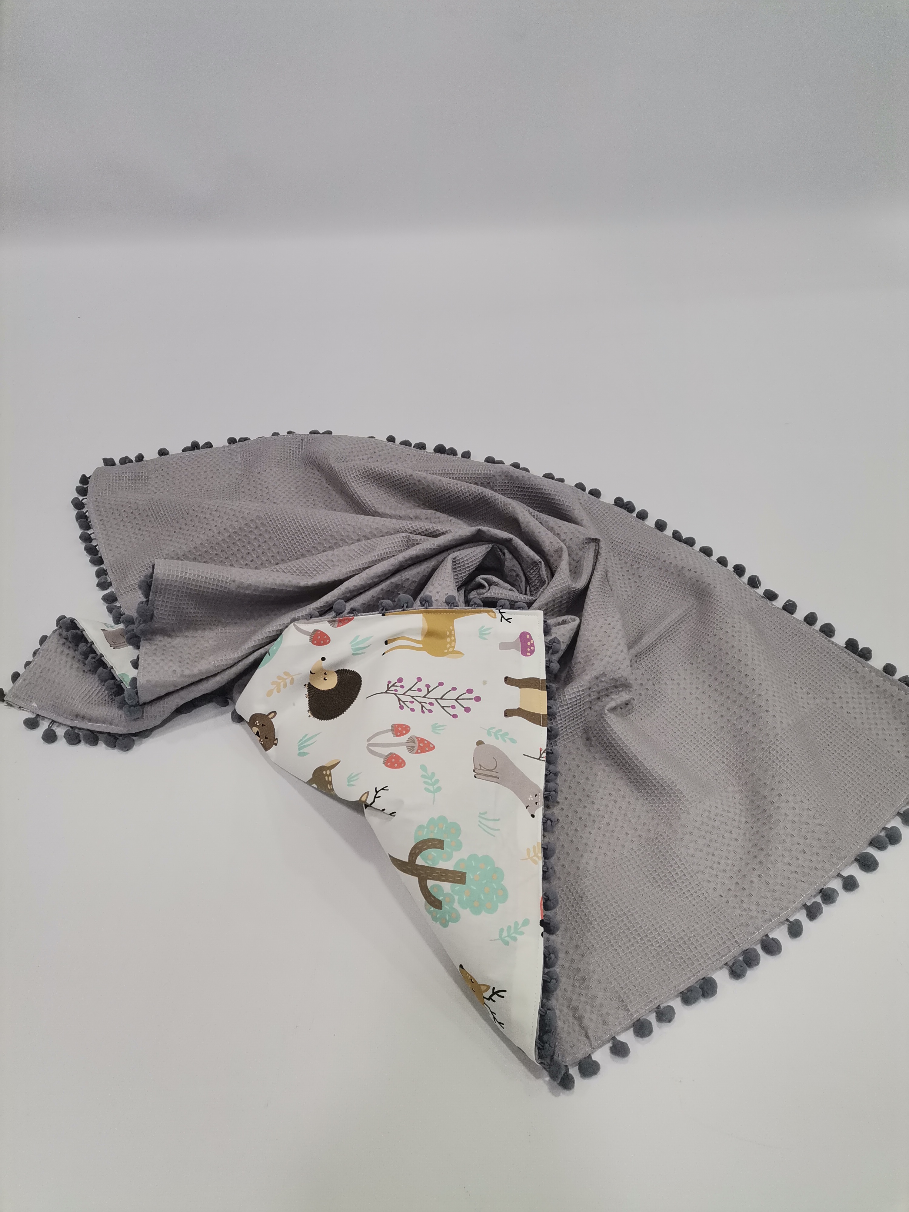 Battaniye gri waffle pike - hayvan figürlü poplin