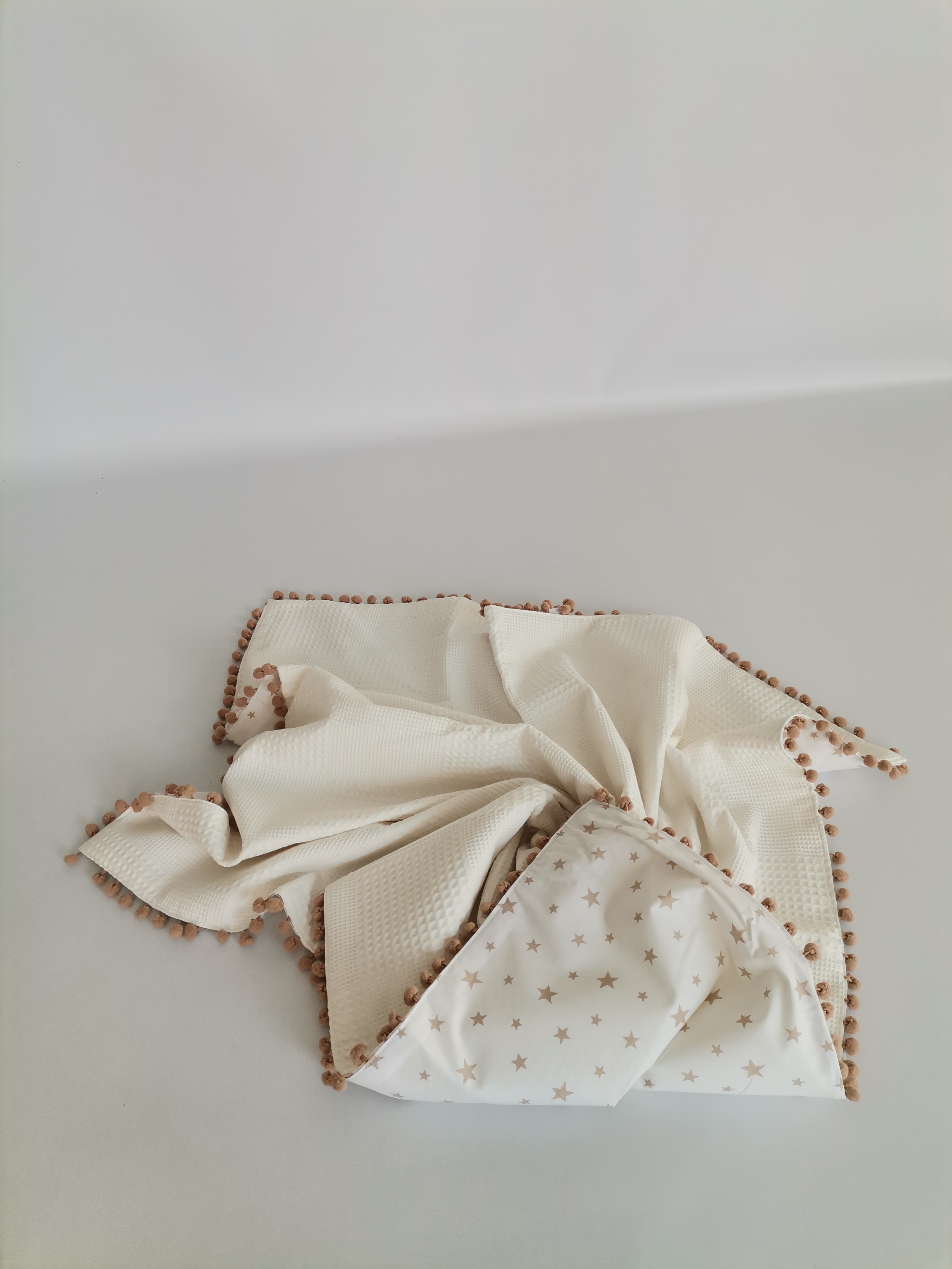 Battaniye krem waffle pike - bej yıldızlı poplin