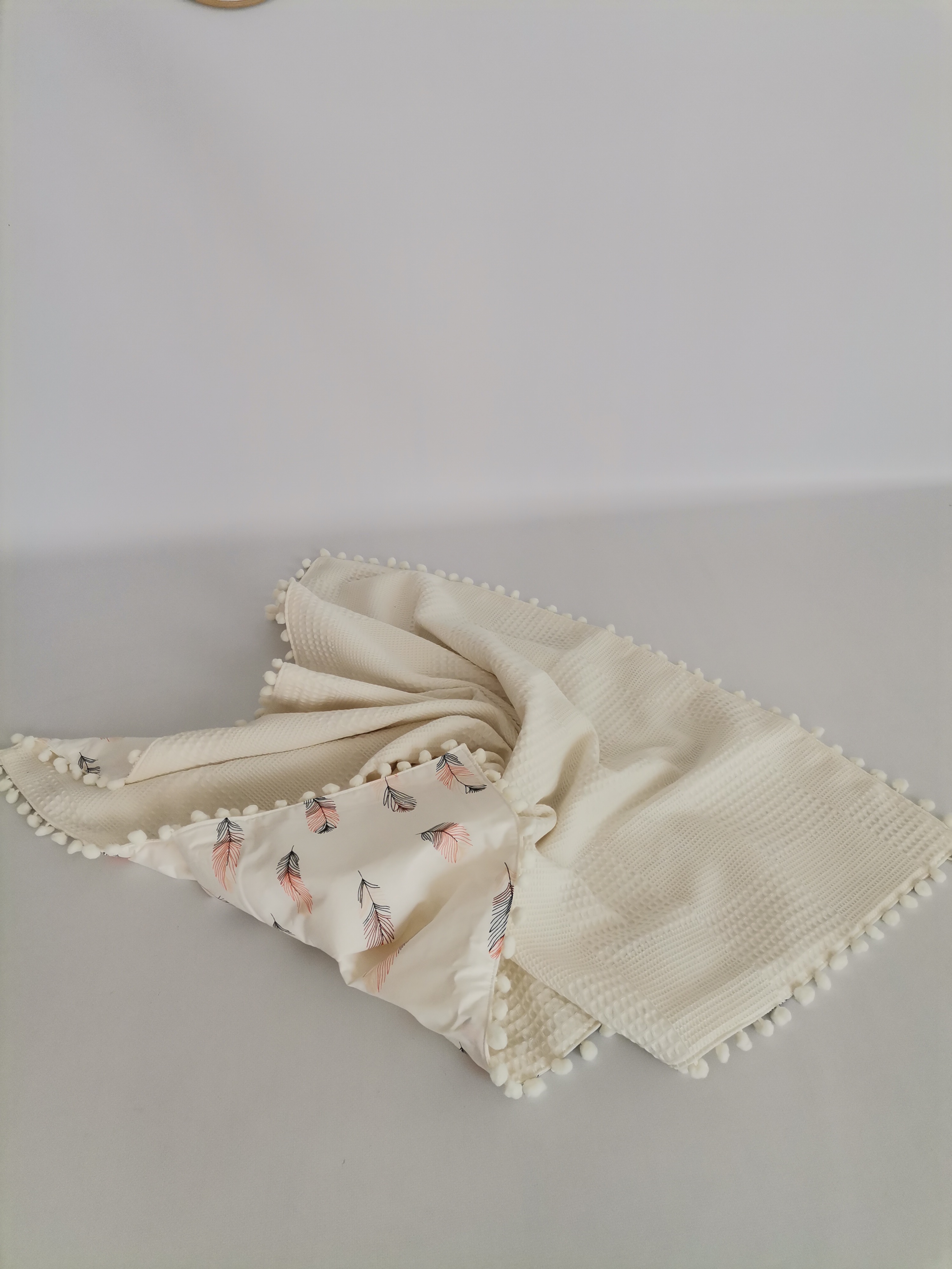 Battaniye krem waffle pike - pembe tüylü poplin