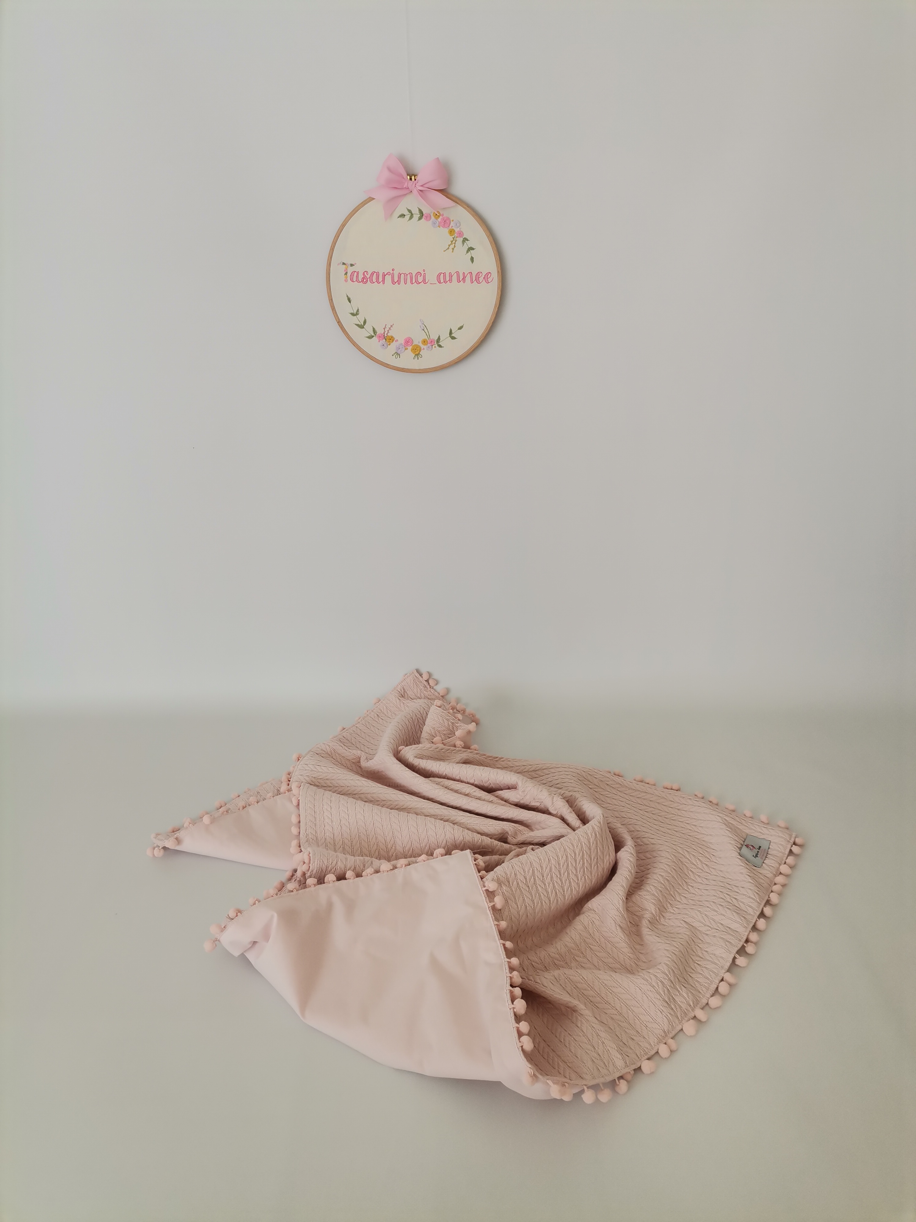 Battaniye pudra örgü pike - pudra poplin