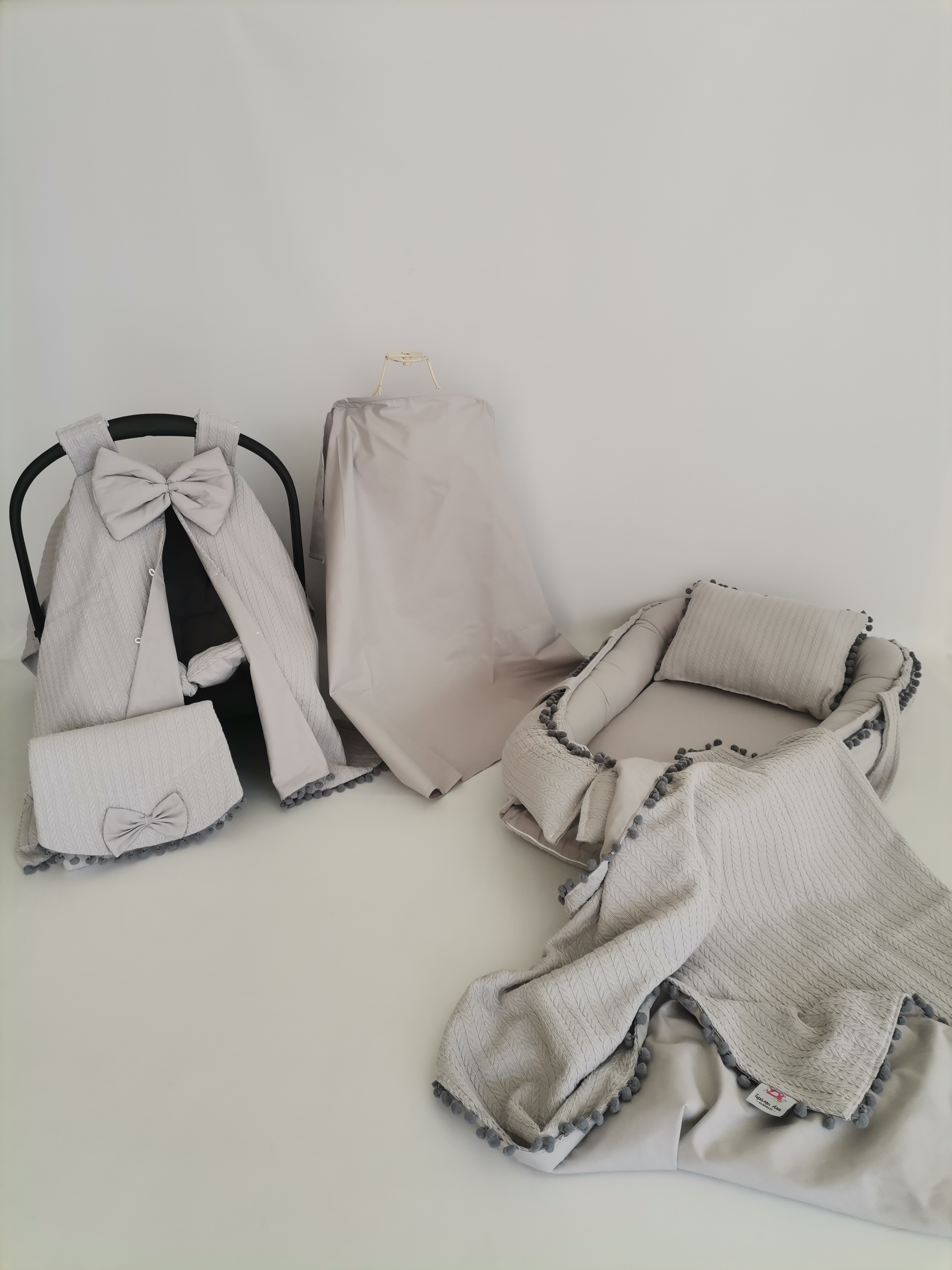 Babynest 8'li set gri örgü pike - gri poplin