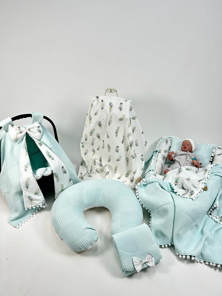 Babynest 8'li set açık yeşil waffle pike - yeşil tüylü poplin