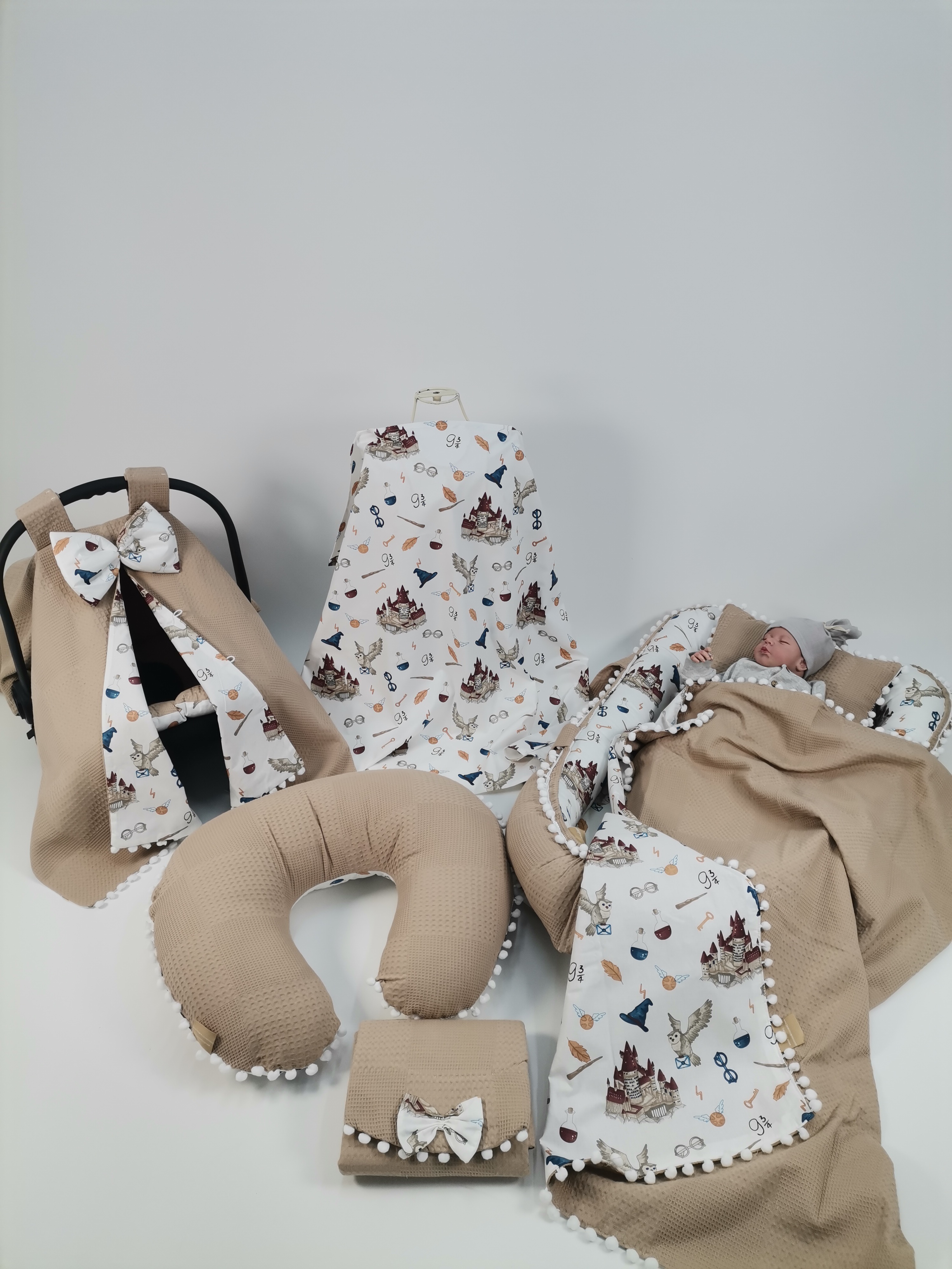 Babynest 8'li set bej waffle pike - harry desenli poplin