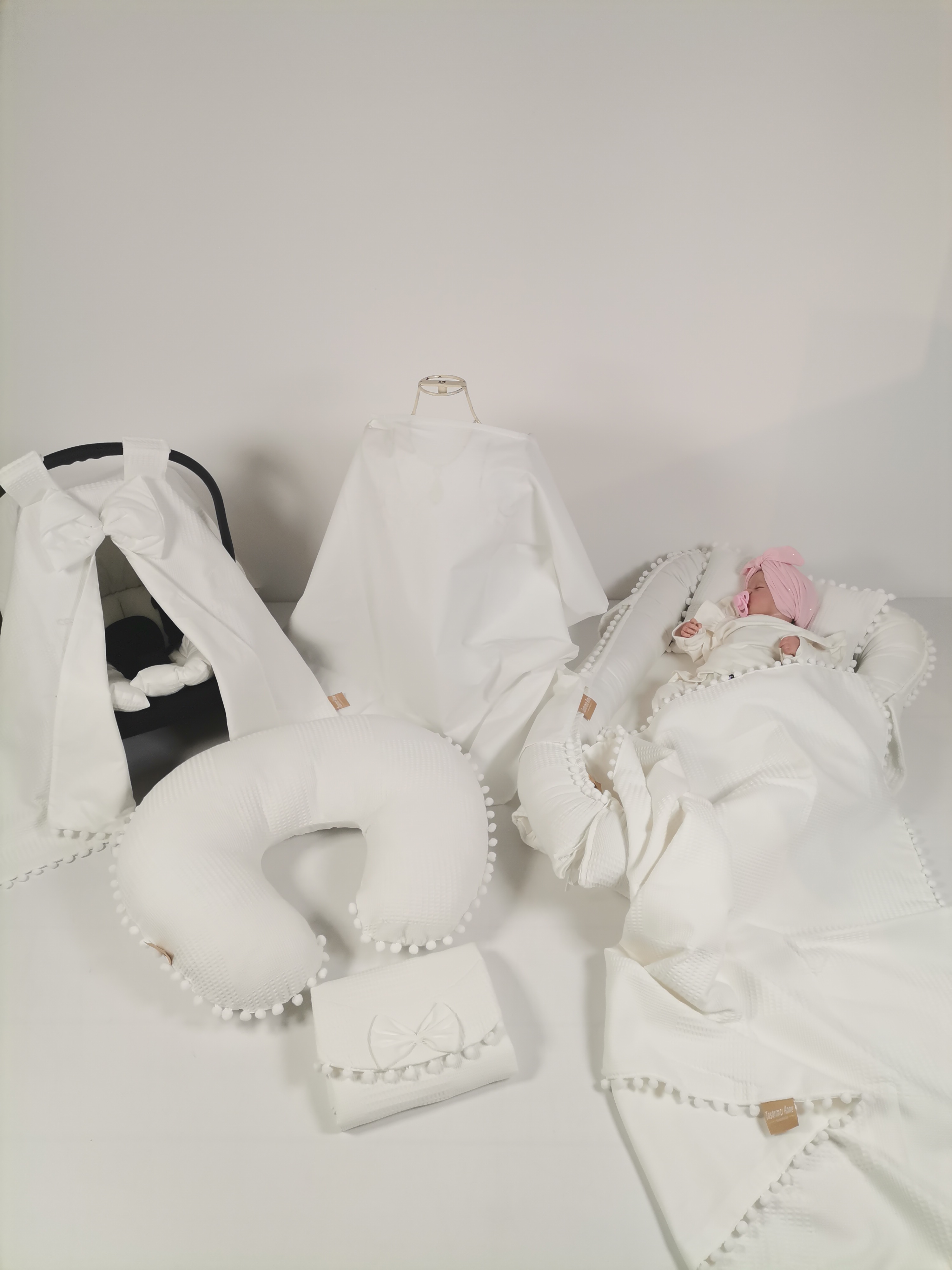 Babynest 8'li set beyaz waffle pike - beyaz poplin