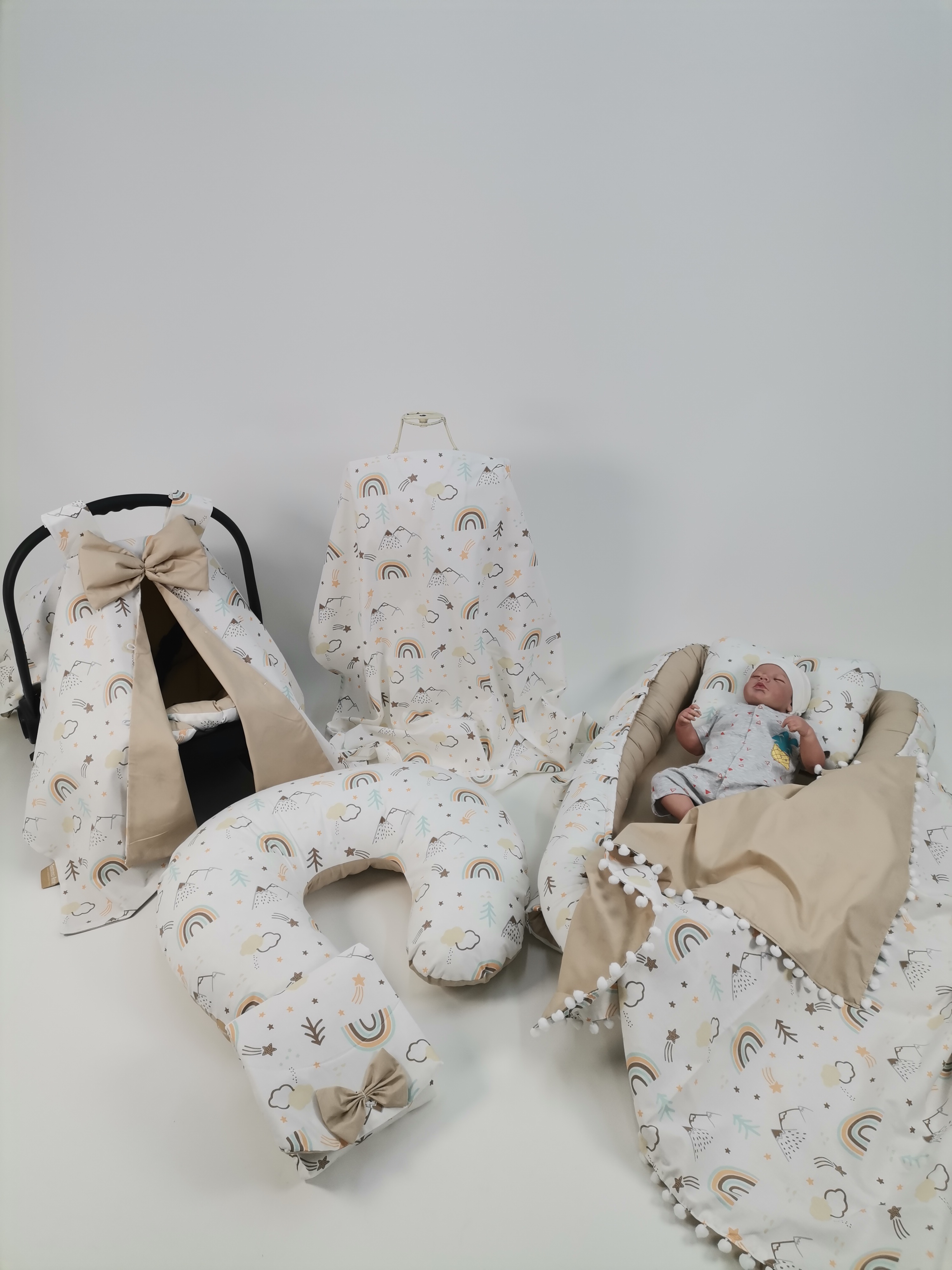 Babynest 8'li set dağlı gökkuşaklı poplin - bej poplin