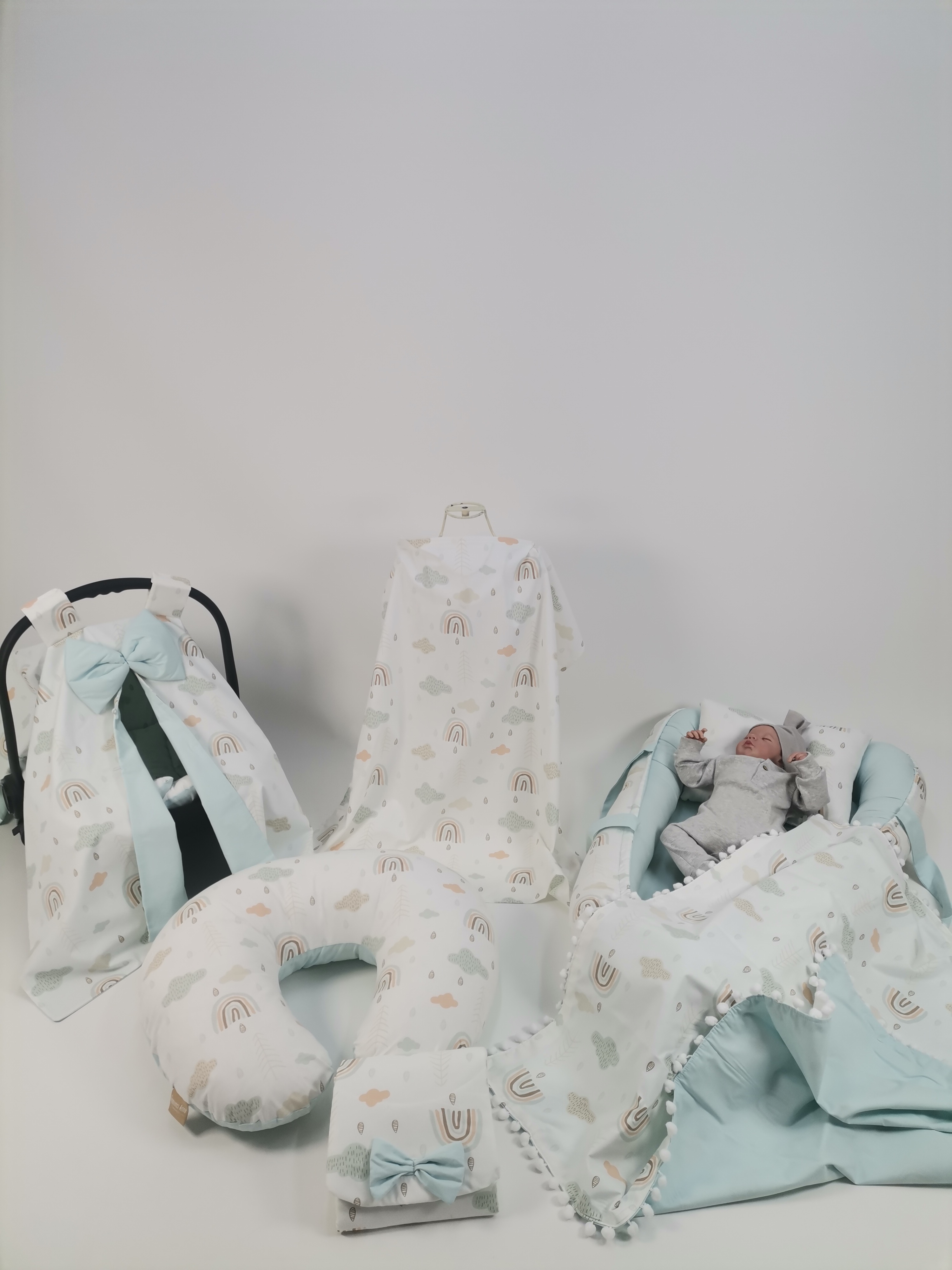 Babynest 8'li set gökkuşaklı poplin - yeşil poplin