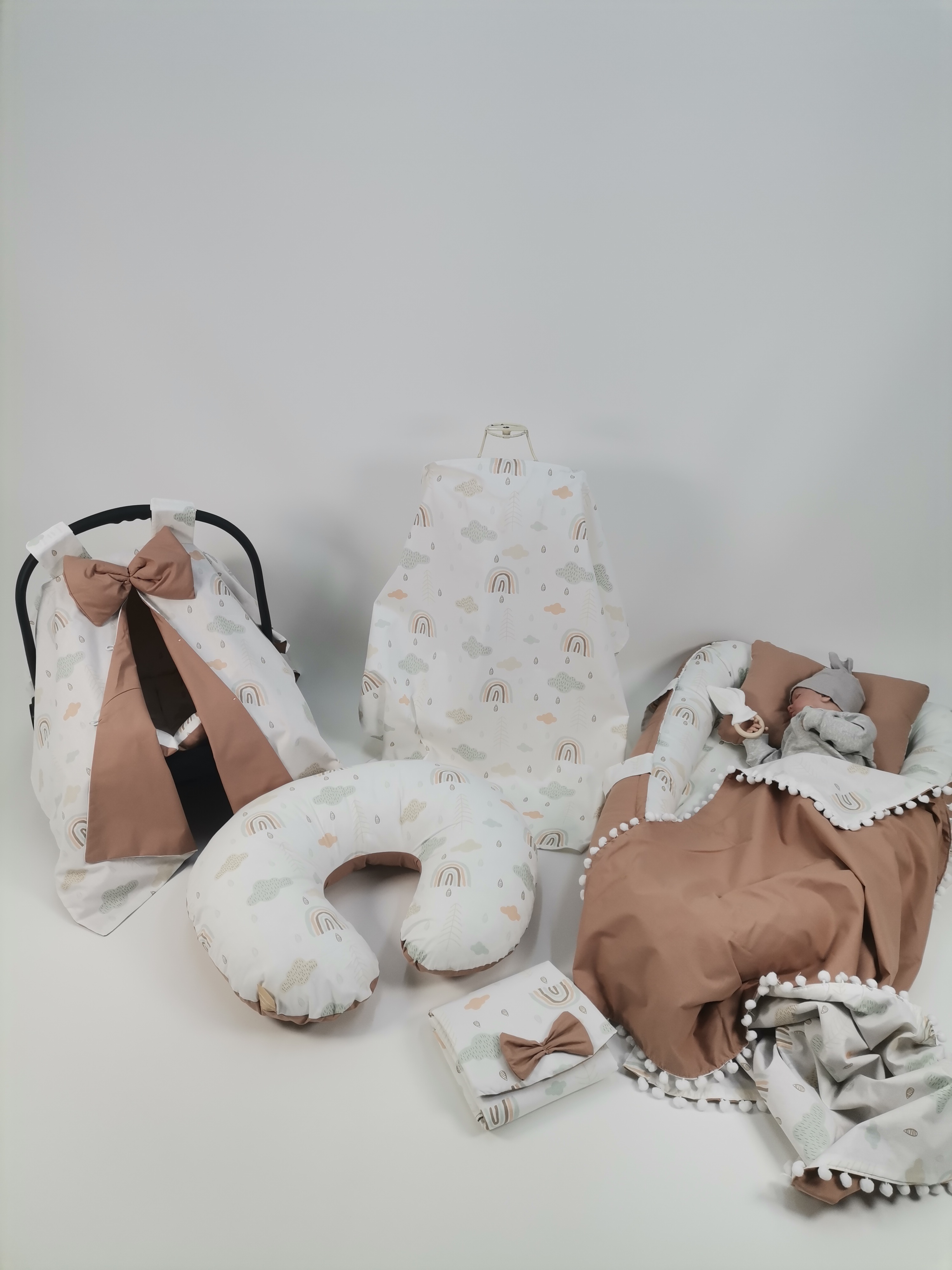 Babynest 8'li set gökkuşaklı poplin - kahve rengi poplin