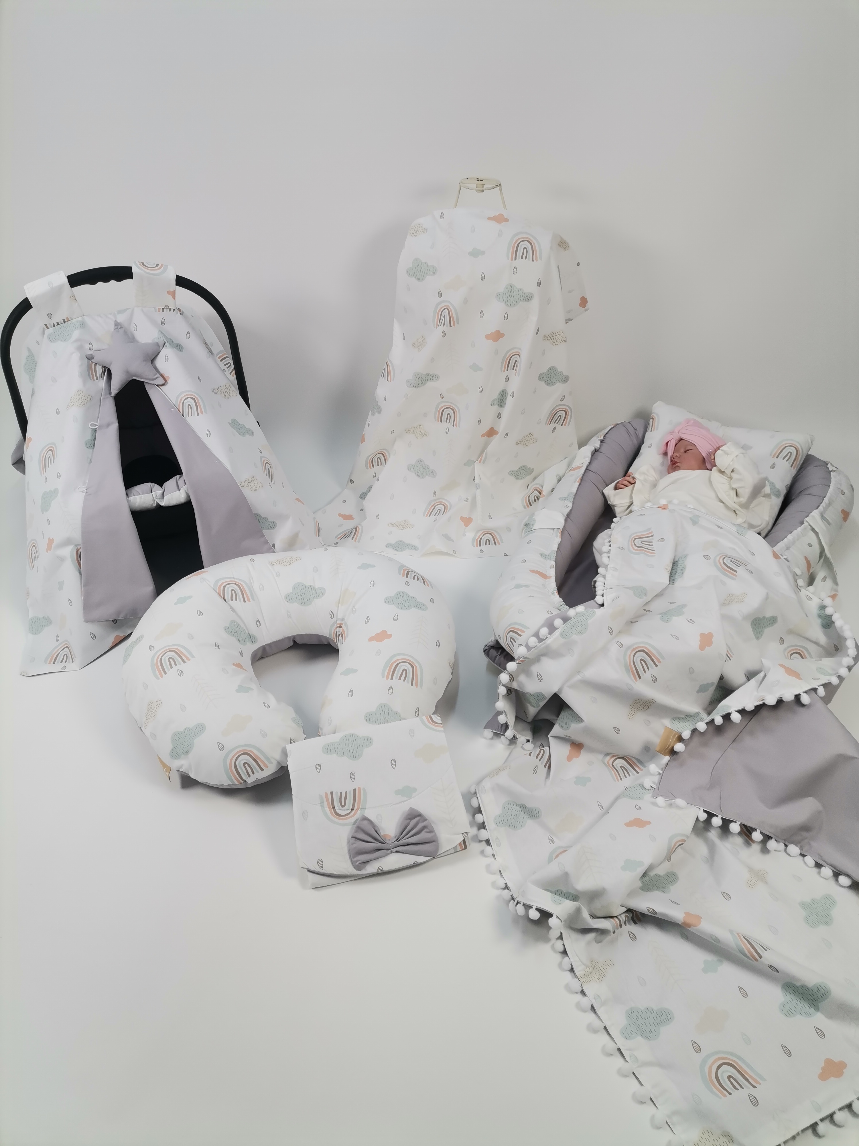 Babynest 8'li set gökkuşaklı poplin - gri poplin