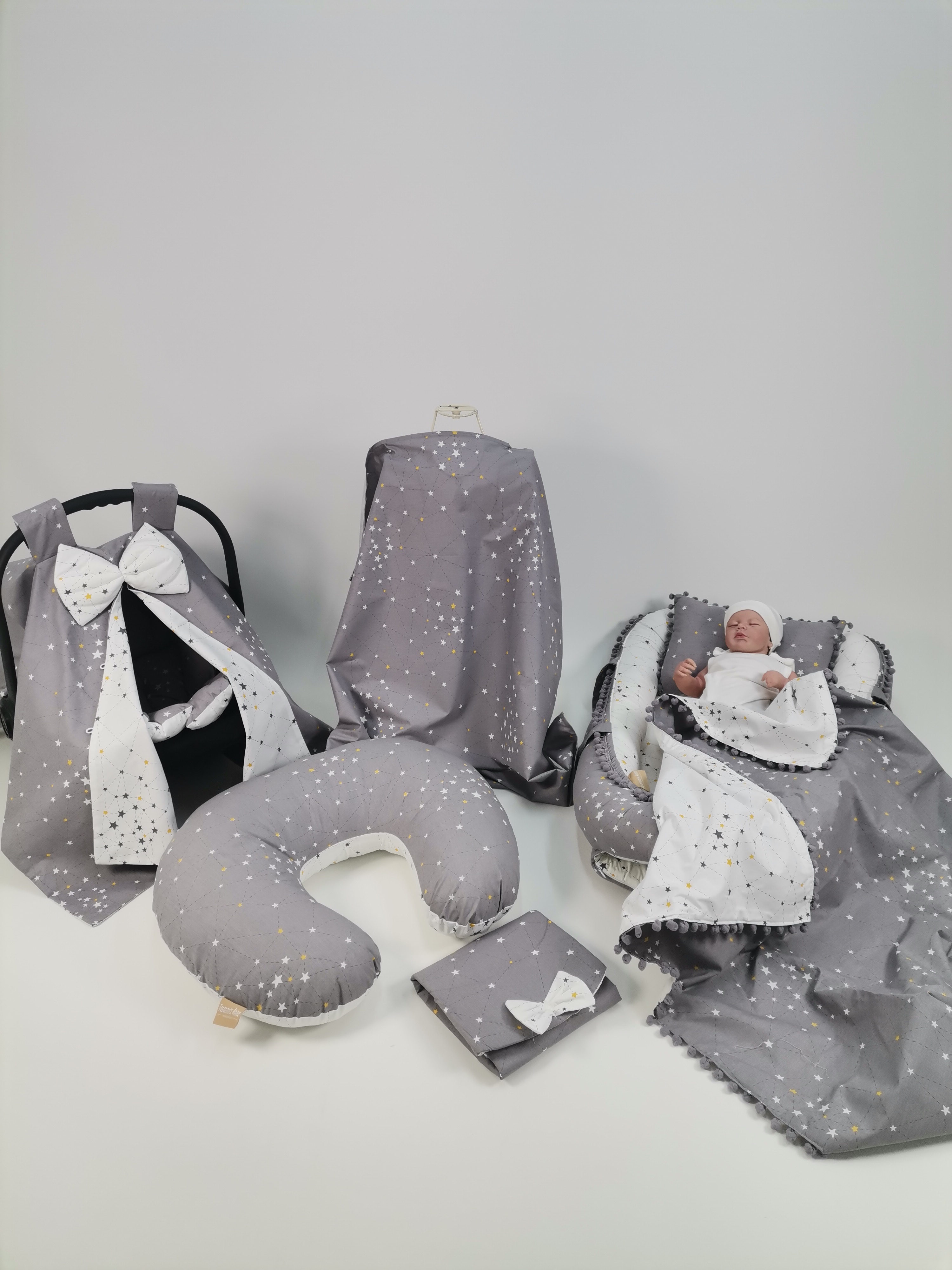 Babynest 8'li set gri beyaz samanyolu yıldızlı poplin