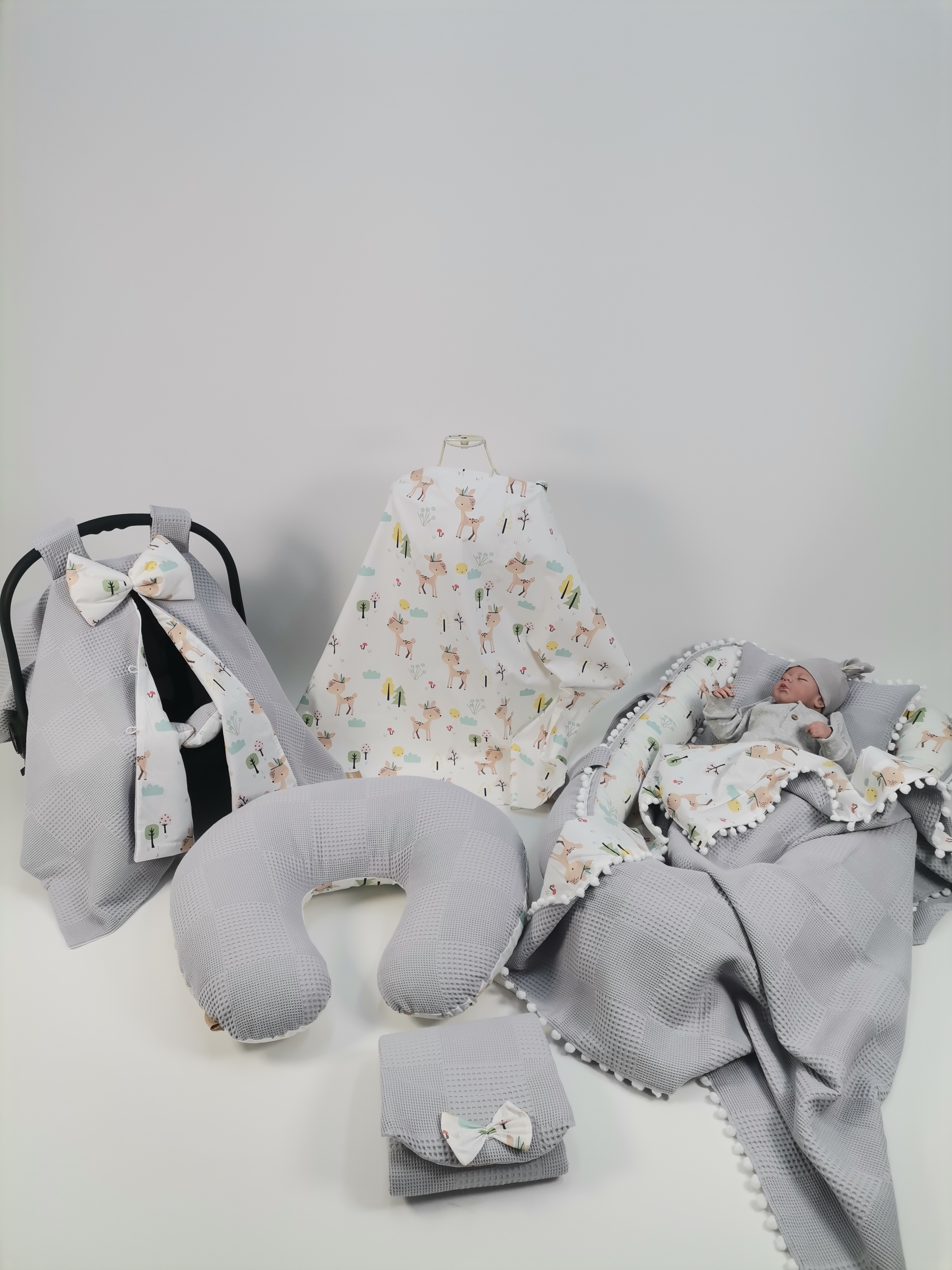 Babynest 8'li set gri waffle pike - karacalı poplin