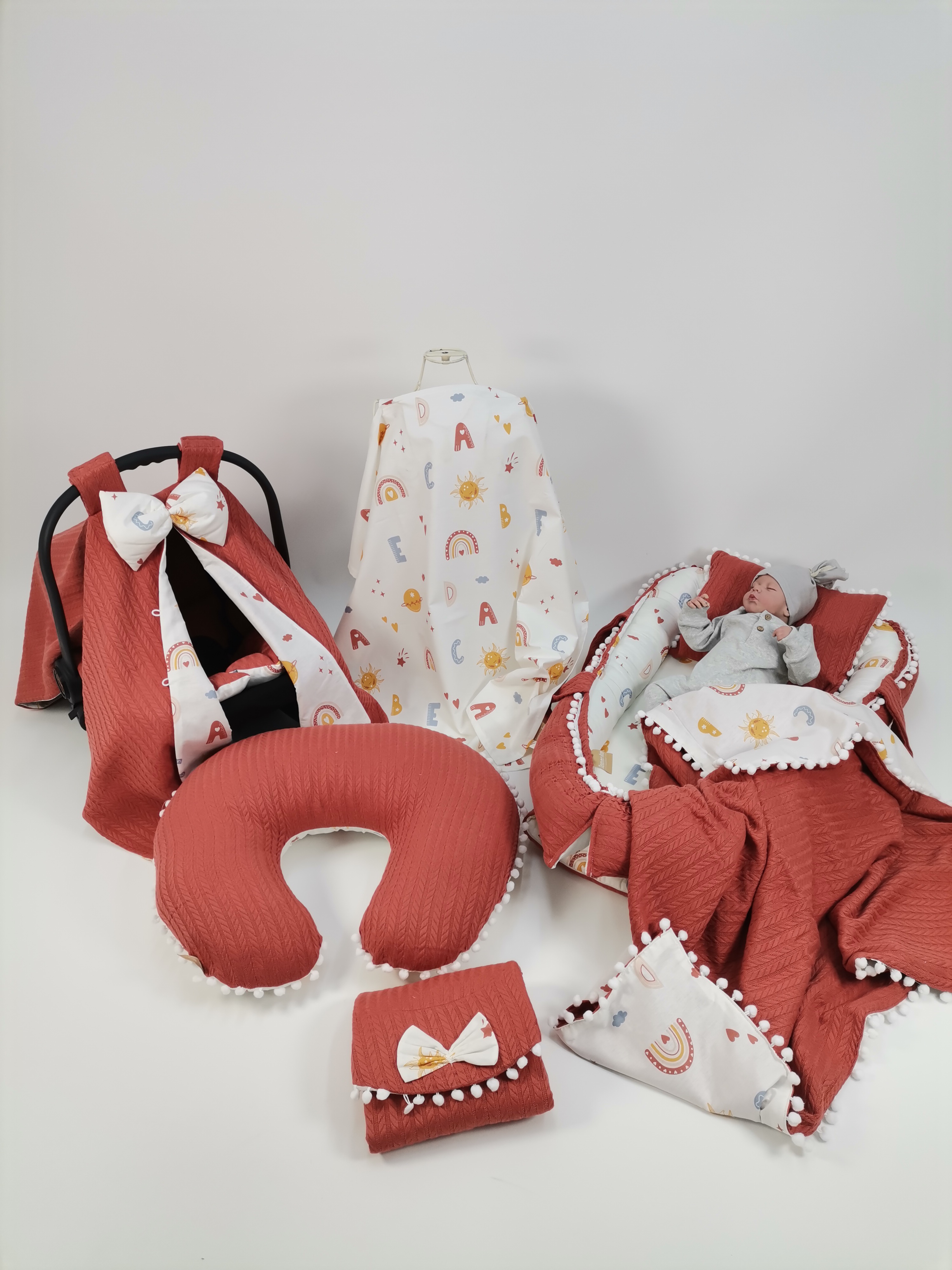 Babynest 8'li set kiremit rengi örgü pike - neşeli gün poplin