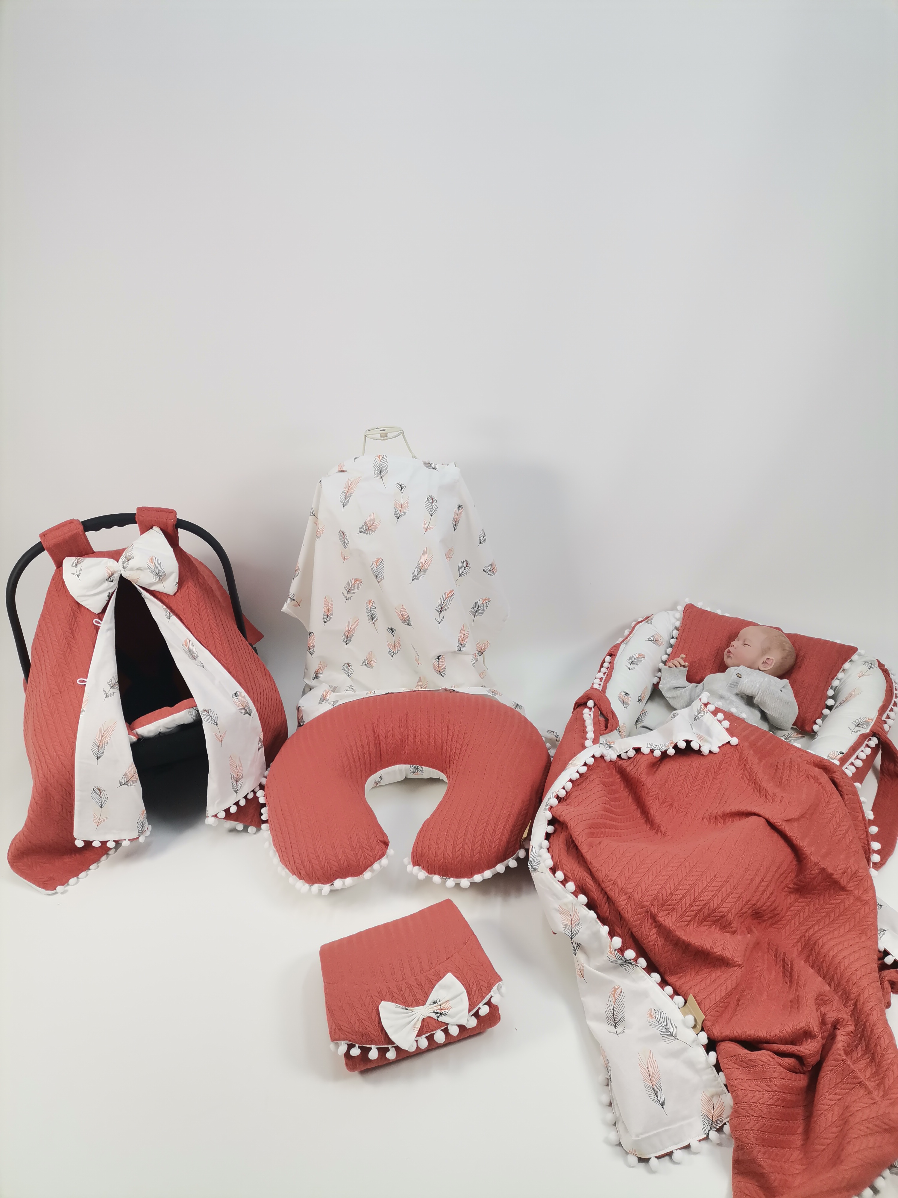 Babynest 8'li set kiremit rengi örgü pike - pembe tüylü poplin