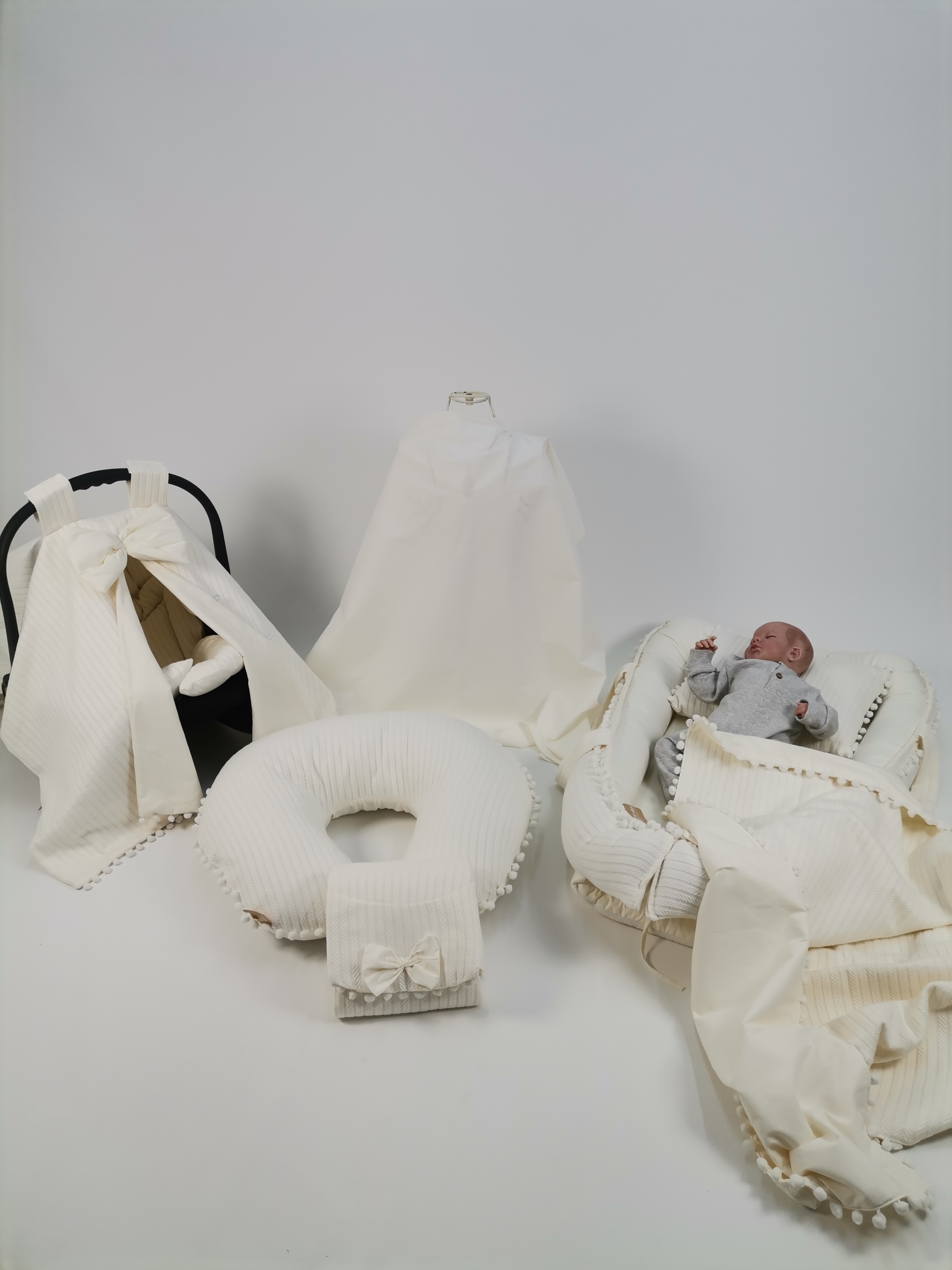 Babynest 8'li set krem örgü pike - krem poplin