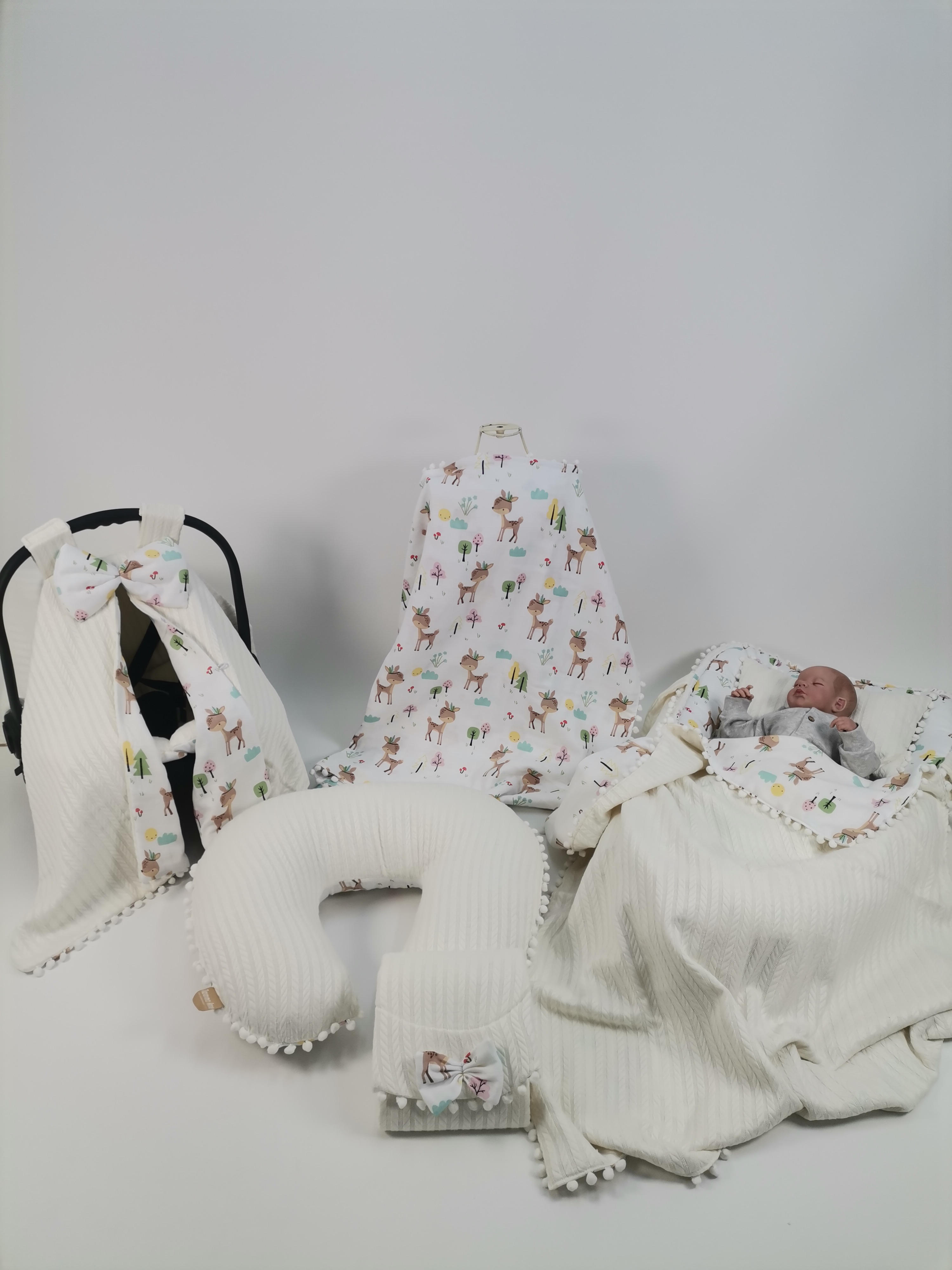Babynest 8'li set krem örgü pike - karacalı müslin