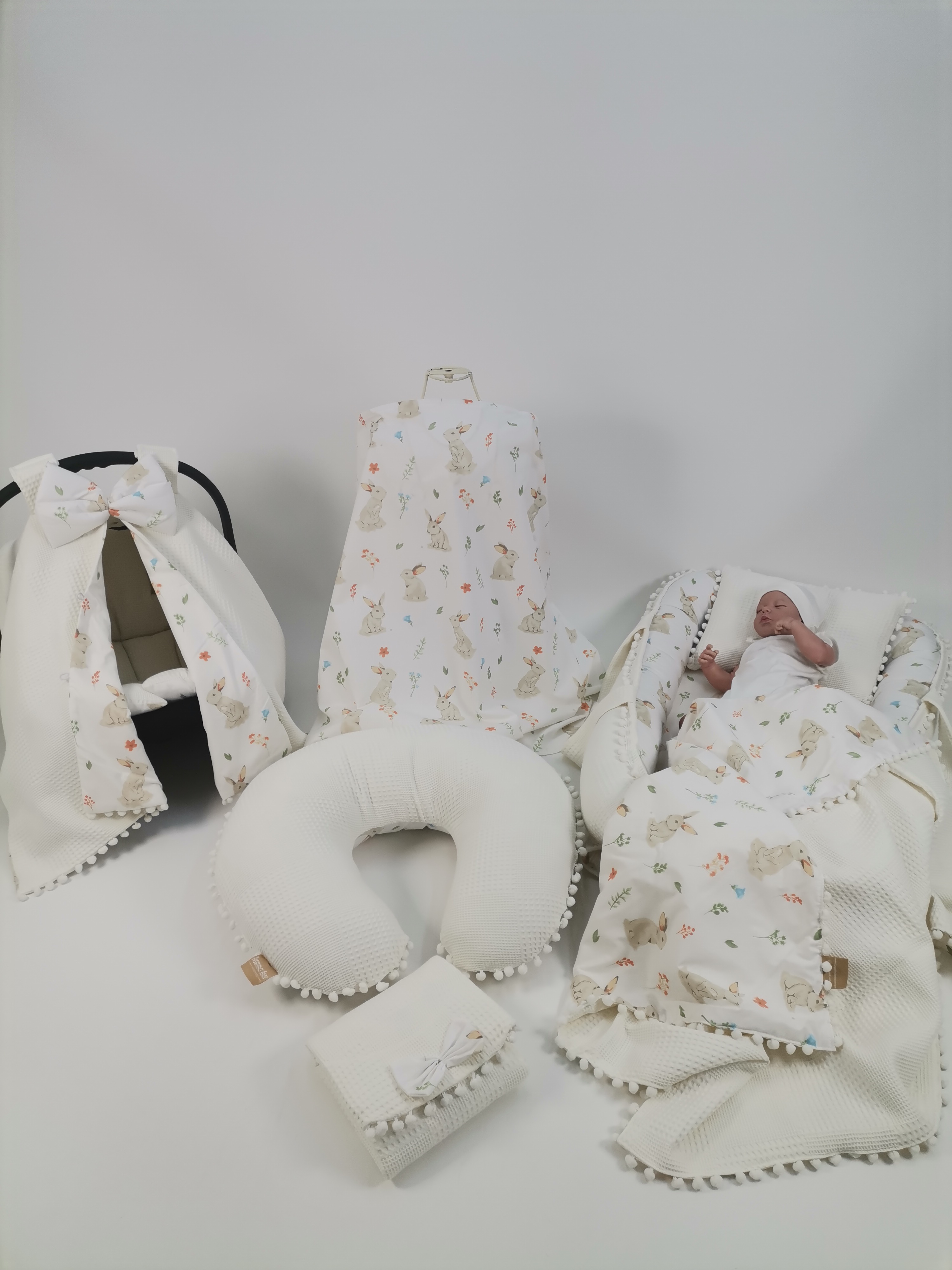 Babynest 8'li set krem waffle pike - tavşanlı poplin