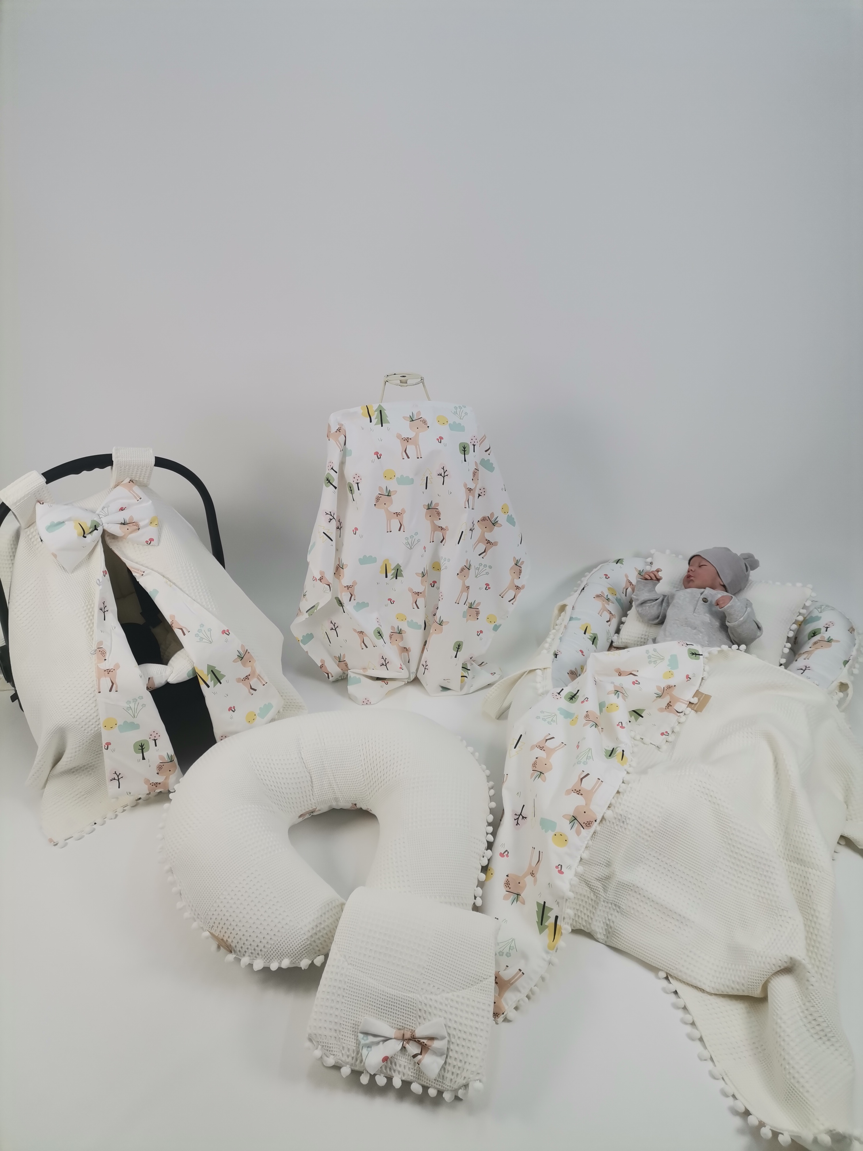 Babynest 8'li set krem waffle pike - karacalı poplin