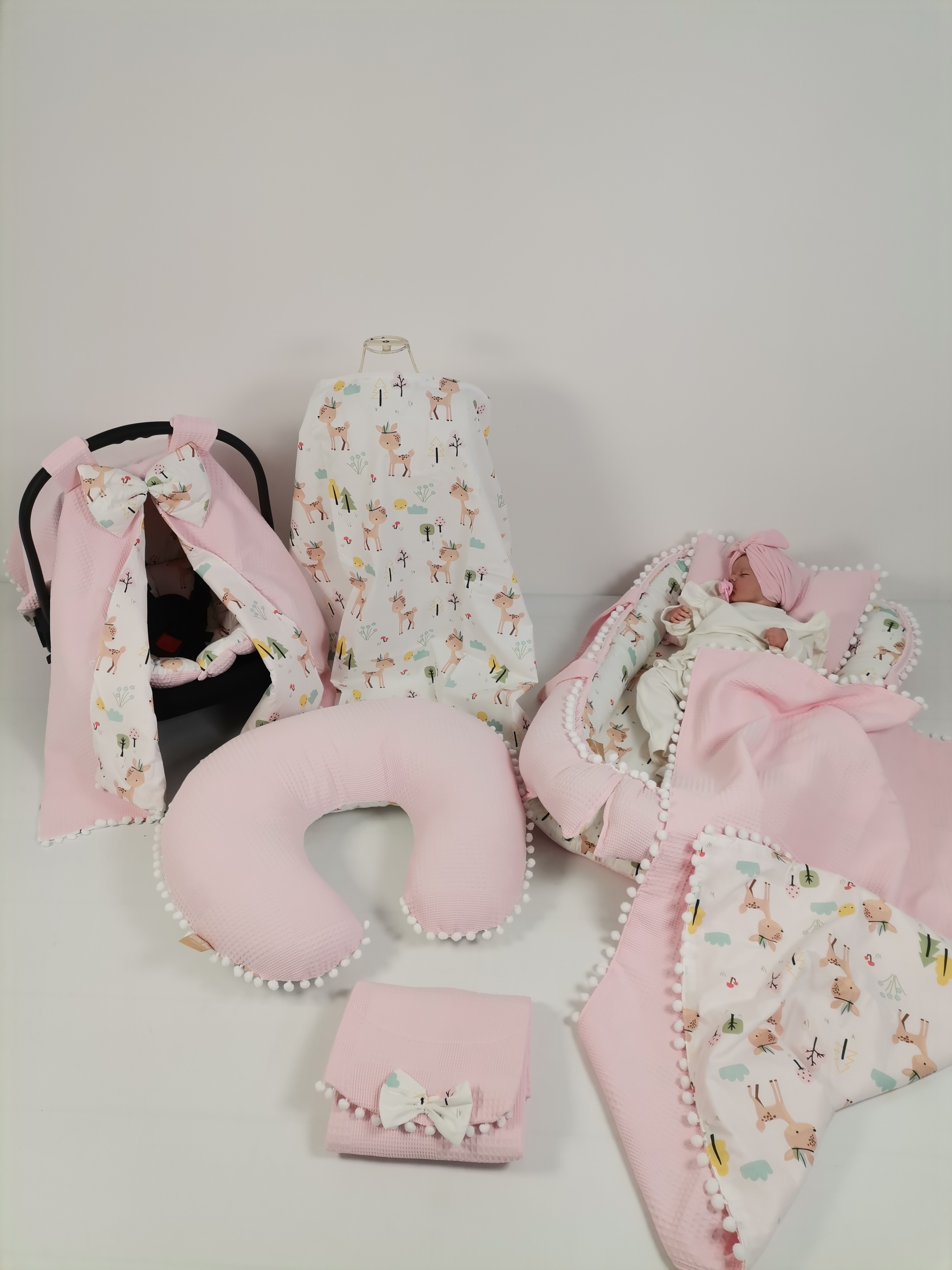 Babynest 8'li set pembe waffle pike - karacalı poplin