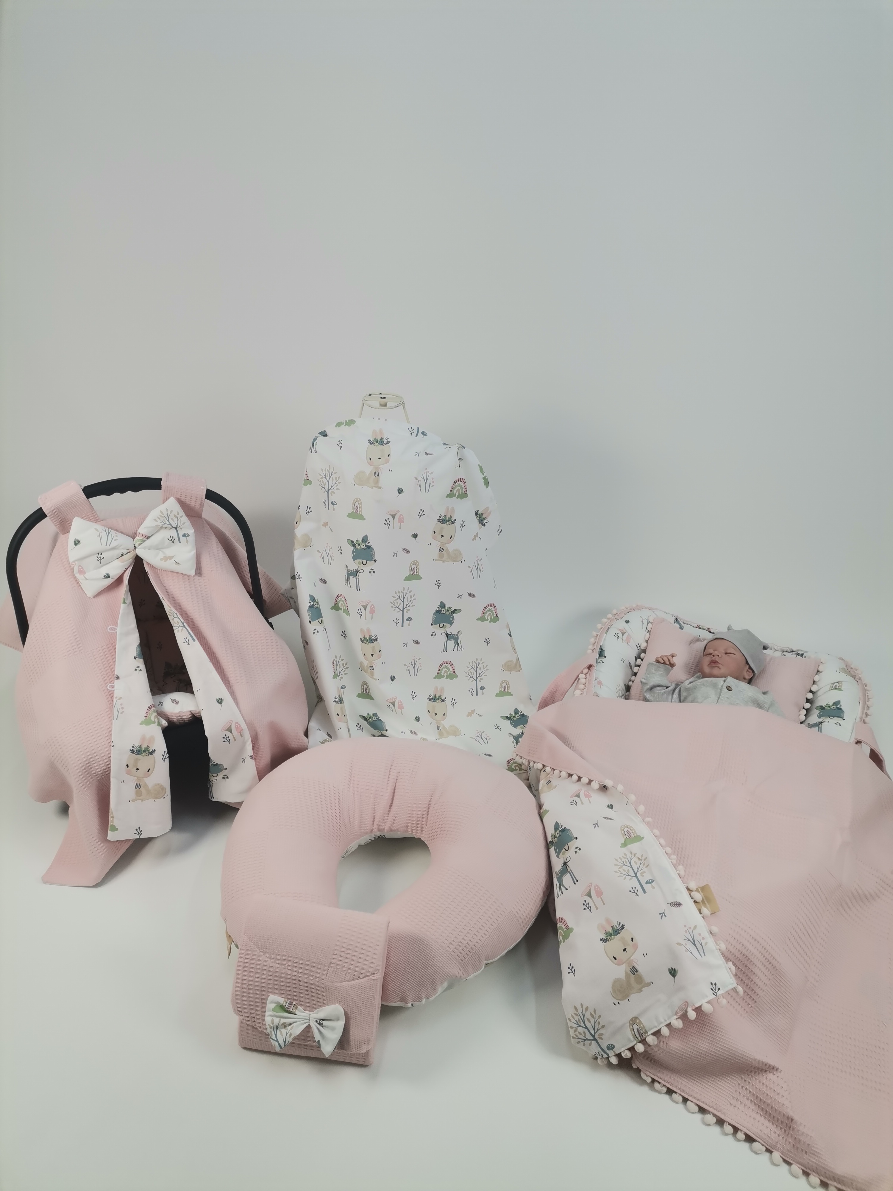 Babynest 8'li set pudra pembe waffle pike - yeni ceylanlı poplin