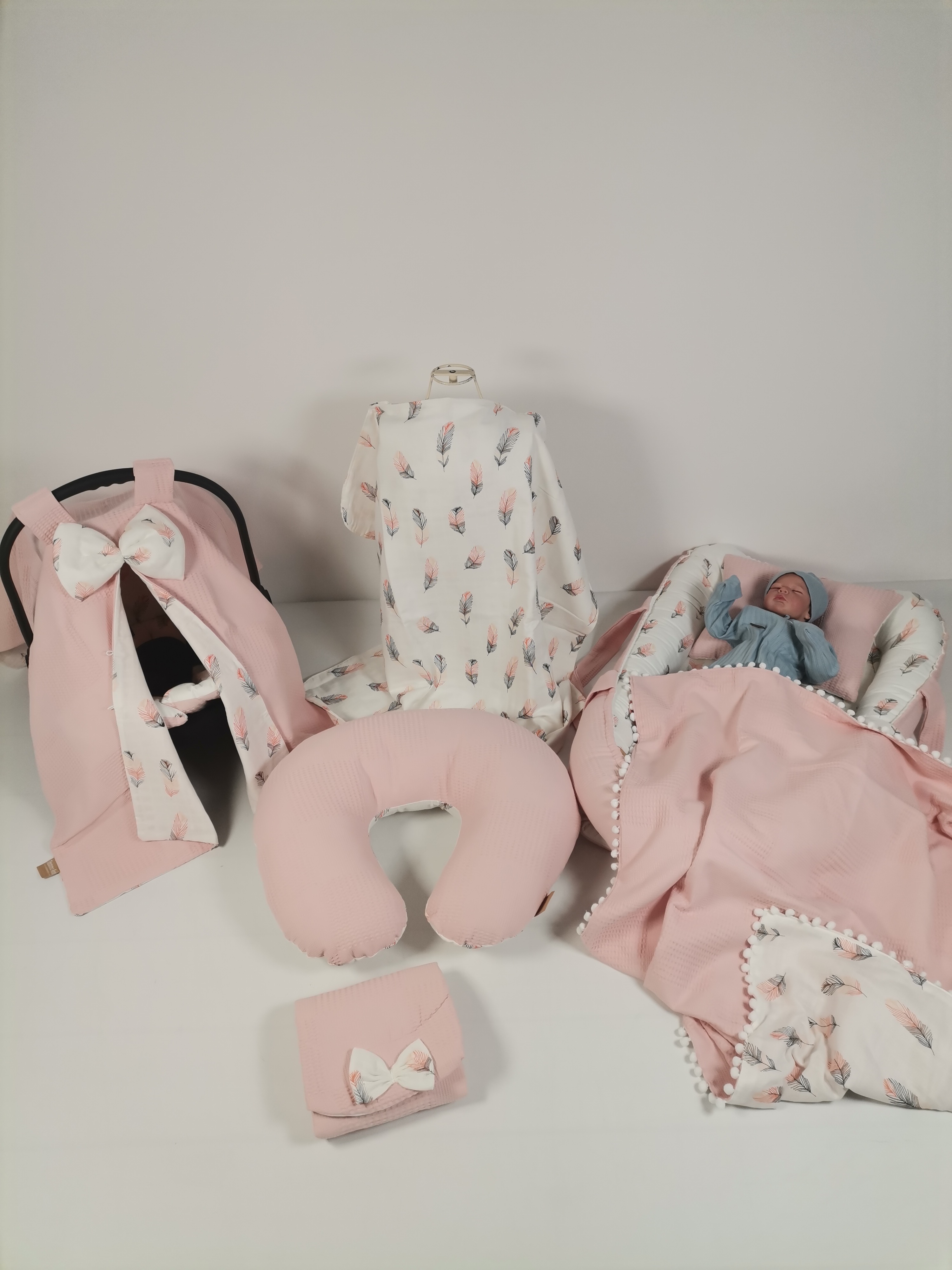 Babynest 8'li set pudra pembe waffle pike - pembe tüylü poplin
