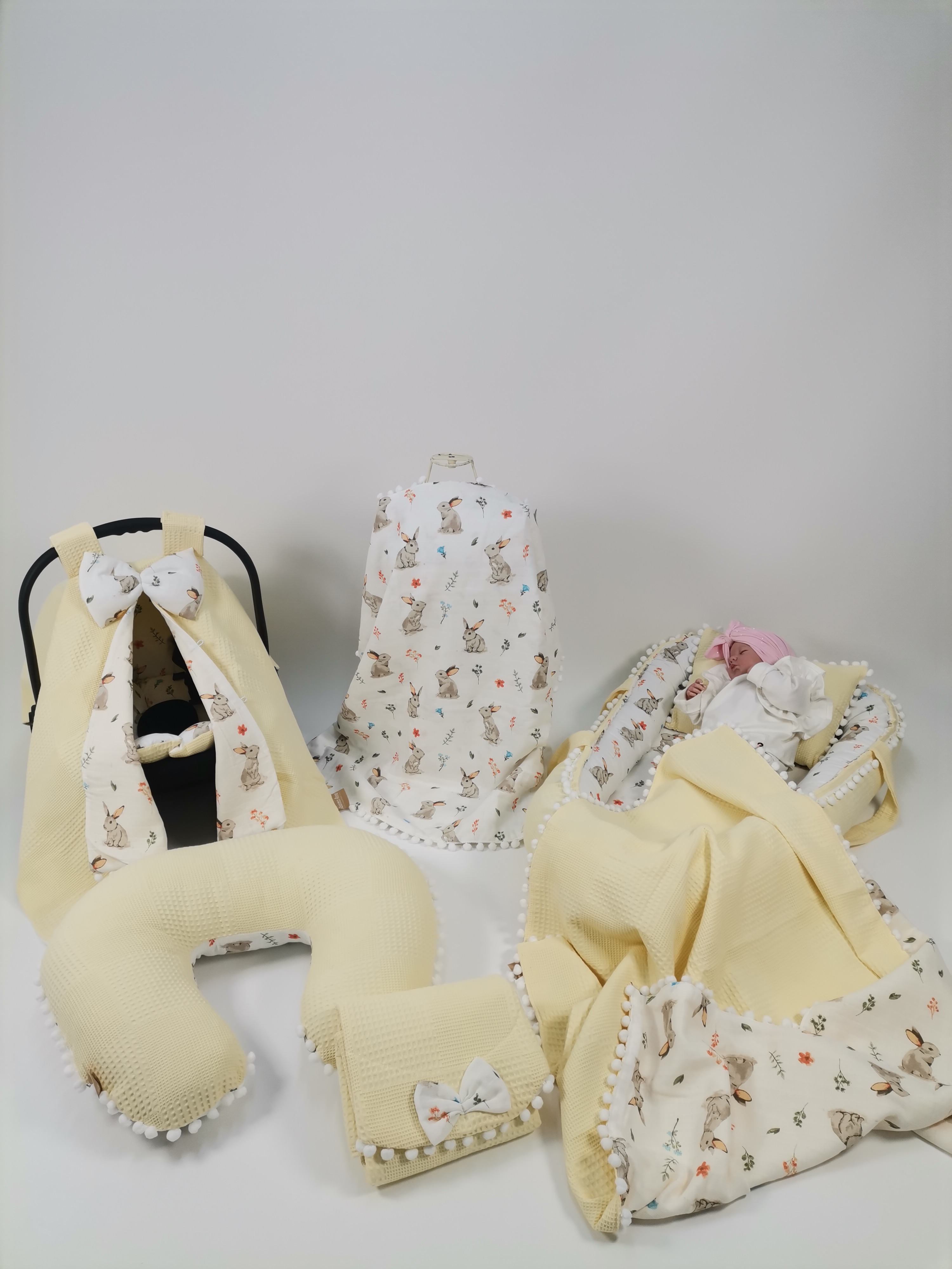 Babynest 8'li set sarı waffle pike - tavşanlı müslin