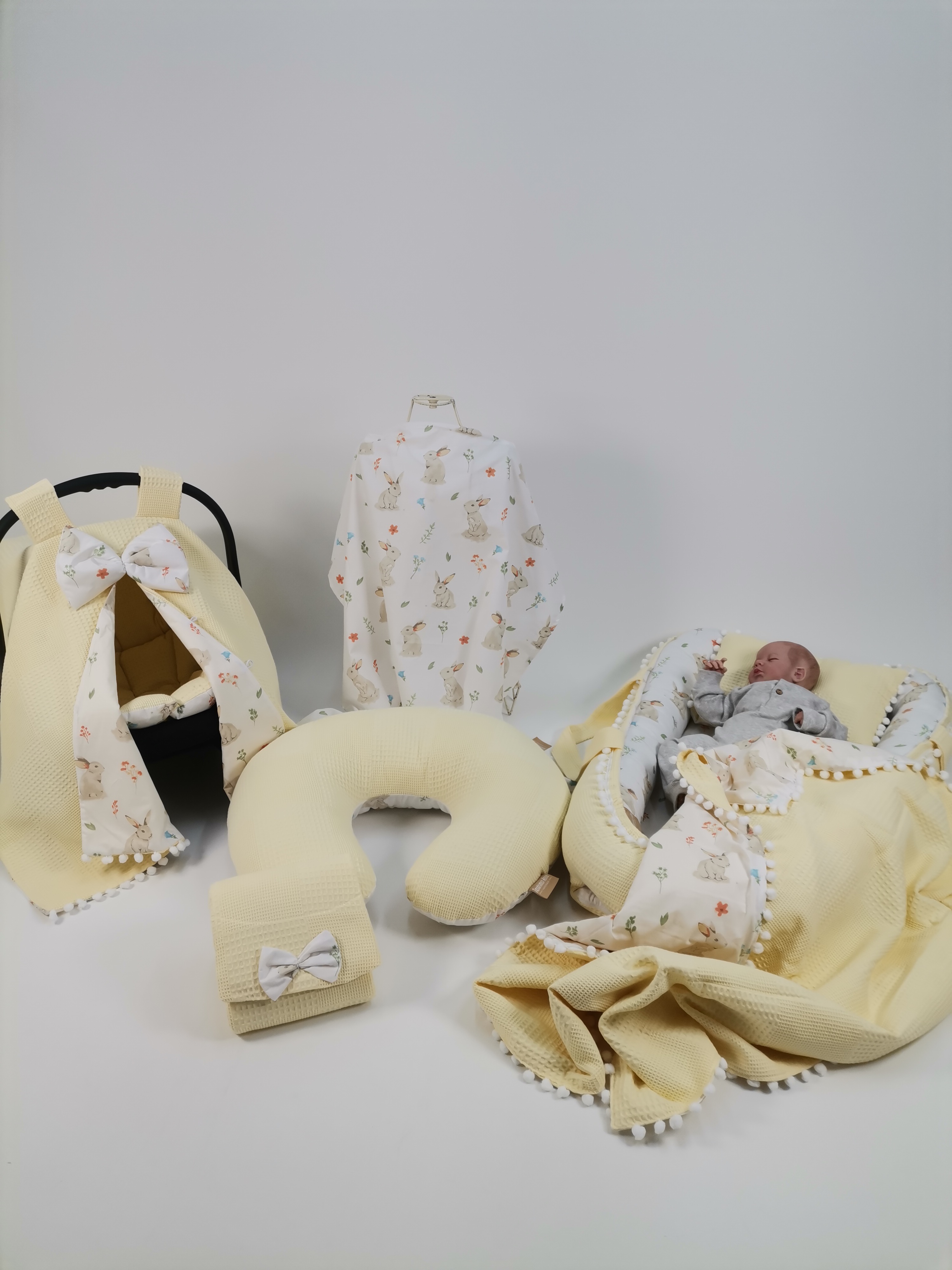 Babynest 8'li set sarı waffle pike - tavşanlı poplin 